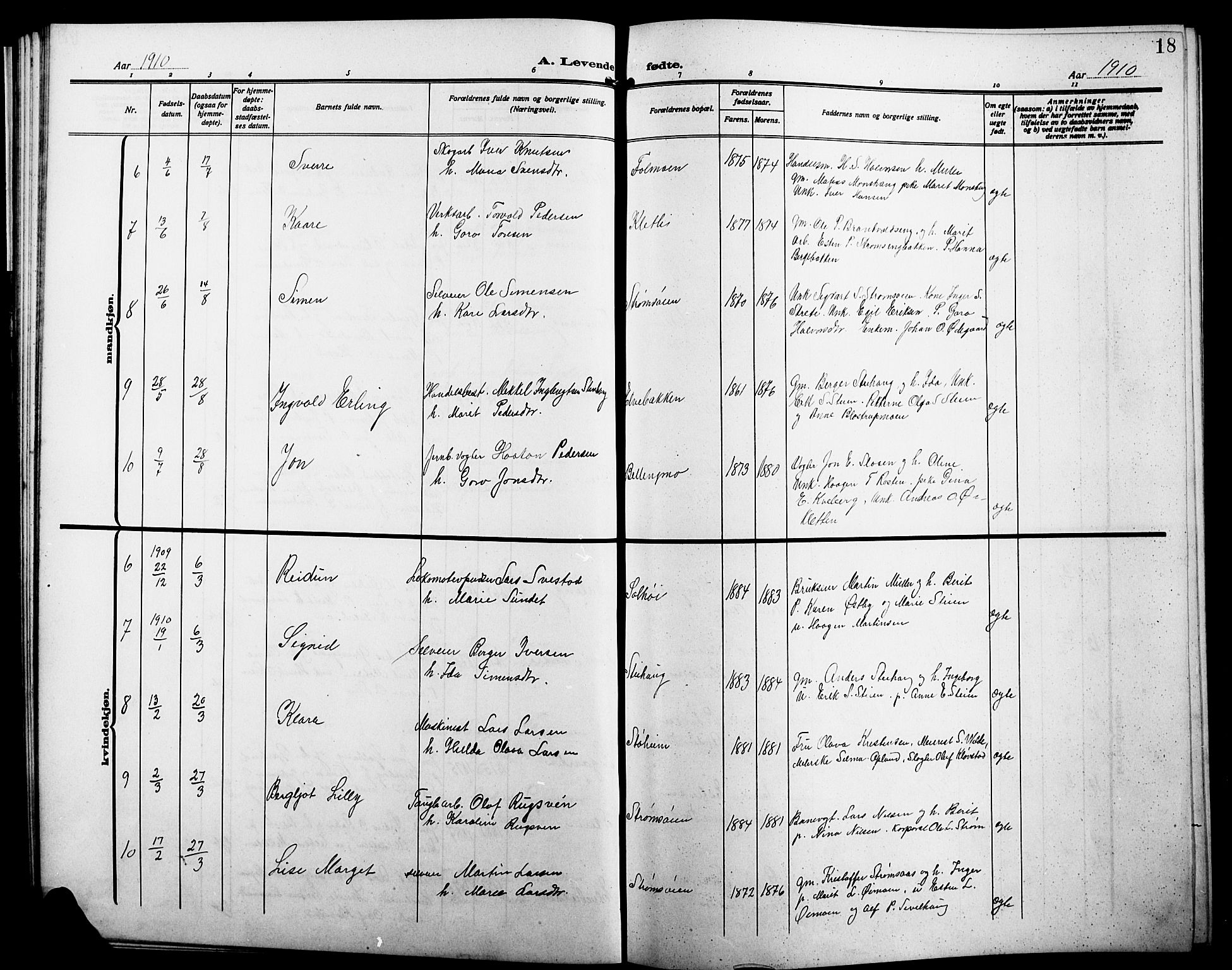 Alvdal prestekontor, AV/SAH-PREST-060/H/Ha/Hab/L0005: Parish register (copy) no. 5, 1908-1923, p. 18