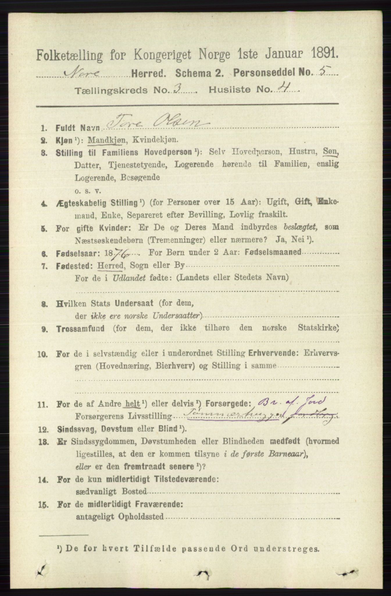 RA, 1891 census for 0633 Nore, 1891, p. 756