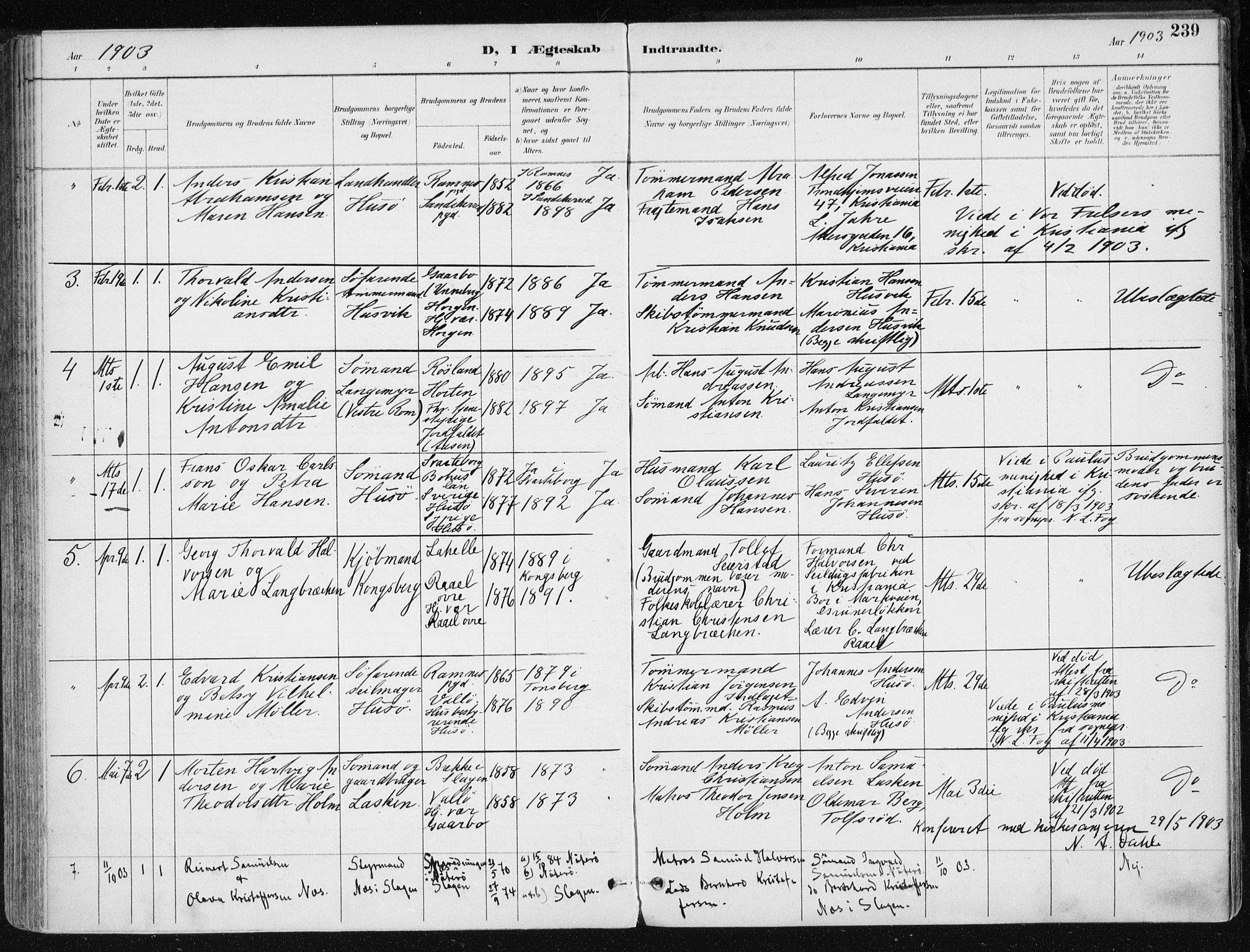 Sem kirkebøker, SAKO/A-5/F/Fb/L0005: Parish register (official) no. II 5, 1892-1904, p. 239