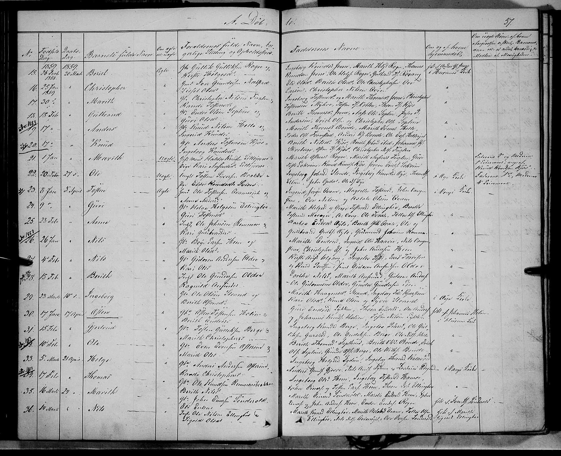 Vang prestekontor, Valdres, SAH/PREST-140/H/Ha/L0006: Parish register (official) no. 6, 1846-1864, p. 57