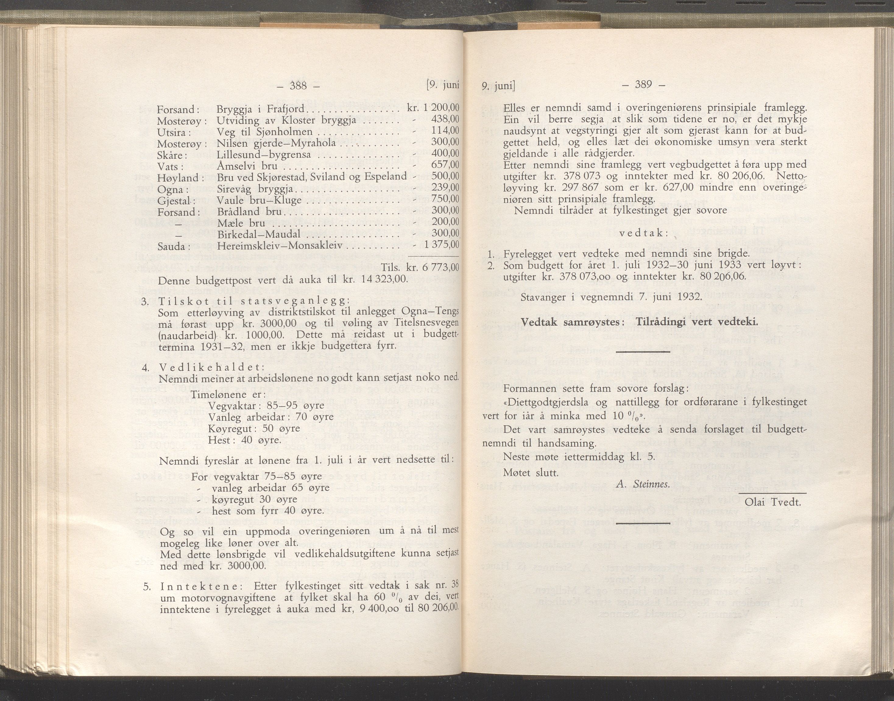 Rogaland fylkeskommune - Fylkesrådmannen , IKAR/A-900/A/Aa/Aaa/L0051: Møtebok , 1932, p. 388-389