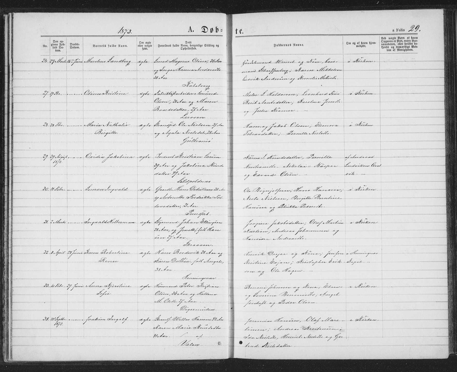 Ministerialprotokoller, klokkerbøker og fødselsregistre - Nordland, SAT/A-1459/874/L1074: Parish register (copy) no. 874C03, 1870-1876, p. 29