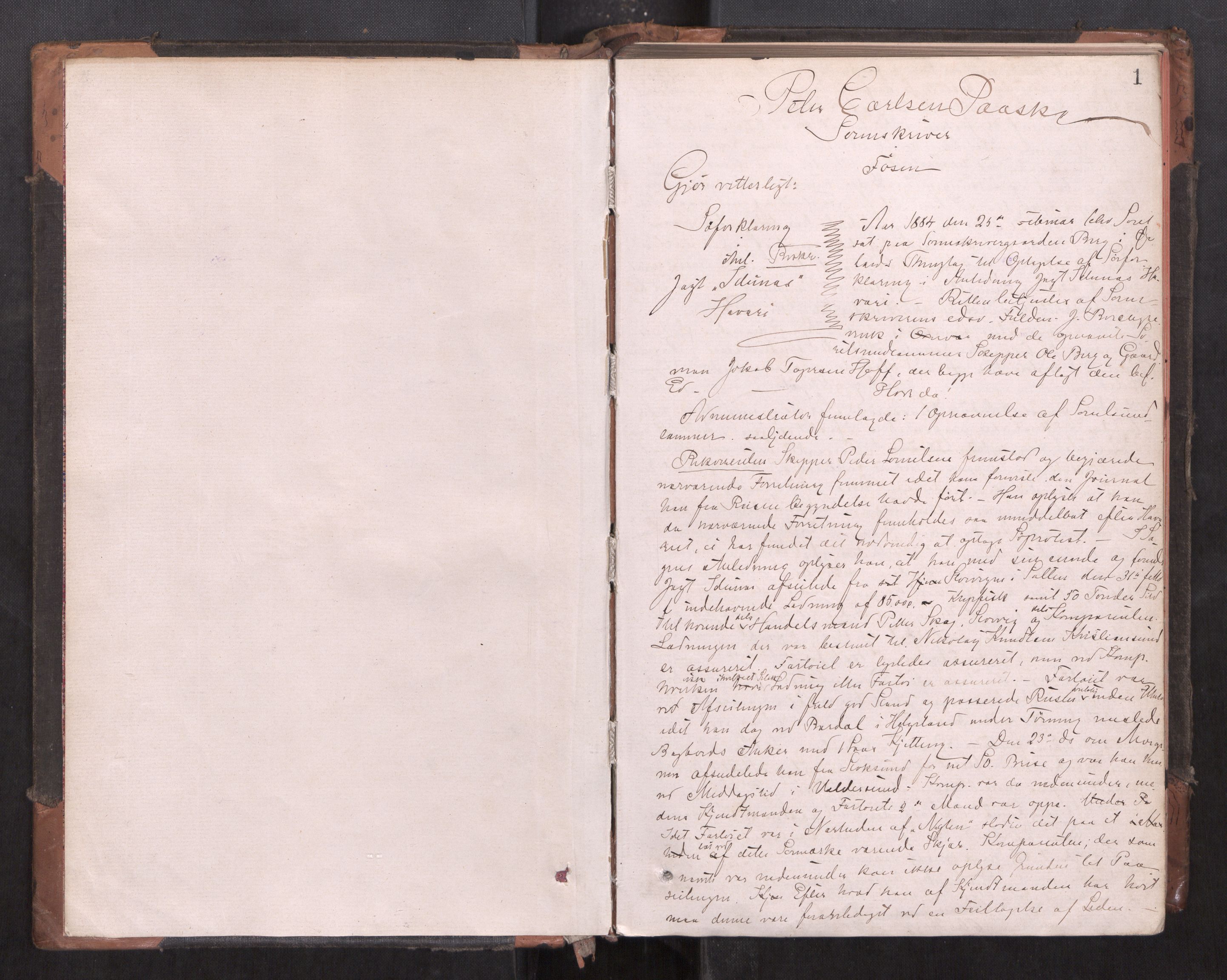 Fosen sorenskriveri, AV/SAT-A-1107/1/1/1B/L0026: Ekstrarettsprotokoll, 1884-1888, p. 1a