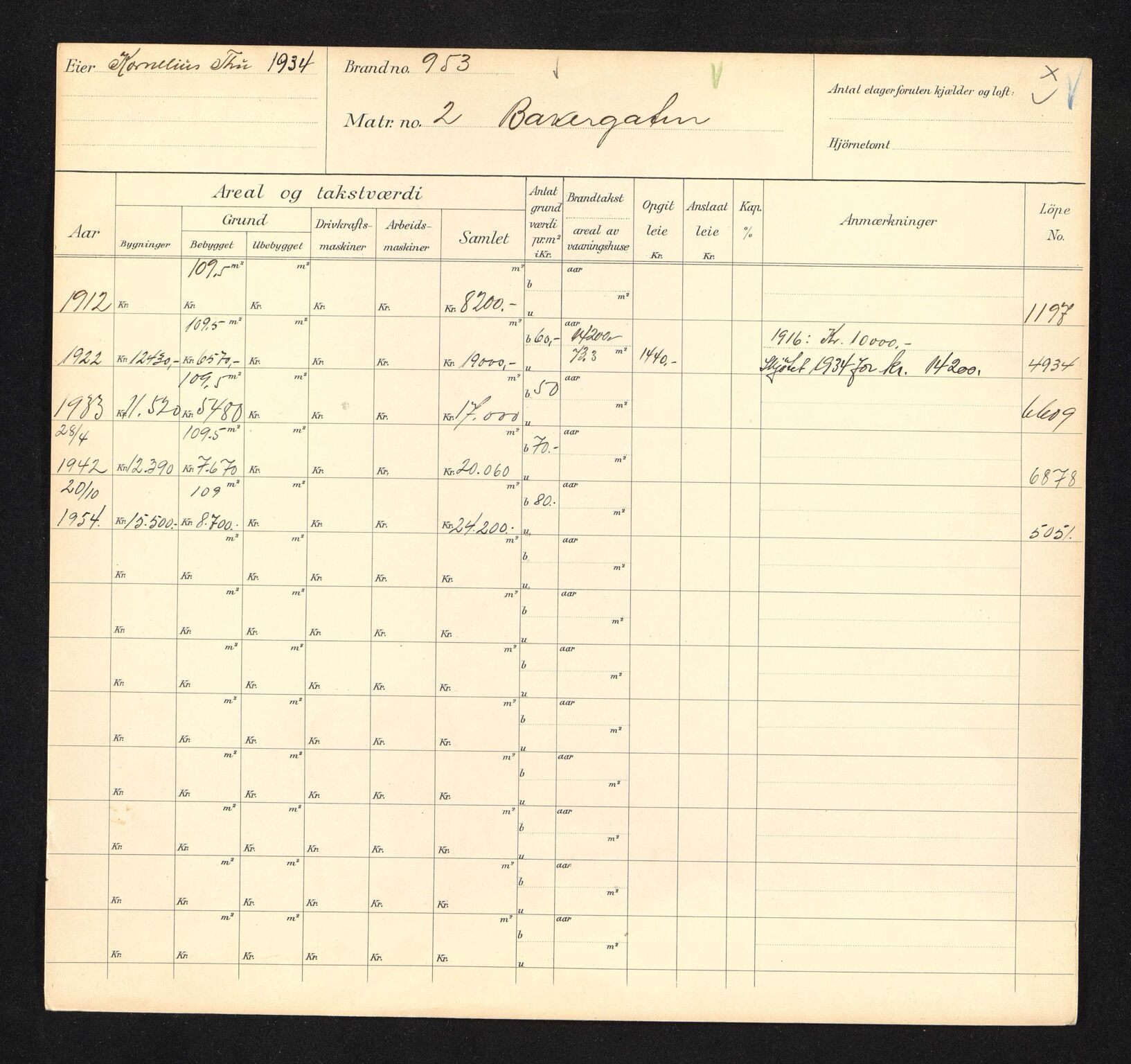 Stavanger kommune. Skattetakstvesenet, BYST/A-0440/F/Fa/Faa/L0003/0007: Skattetakstkort / Bakergata 1 -  Bakgata 17