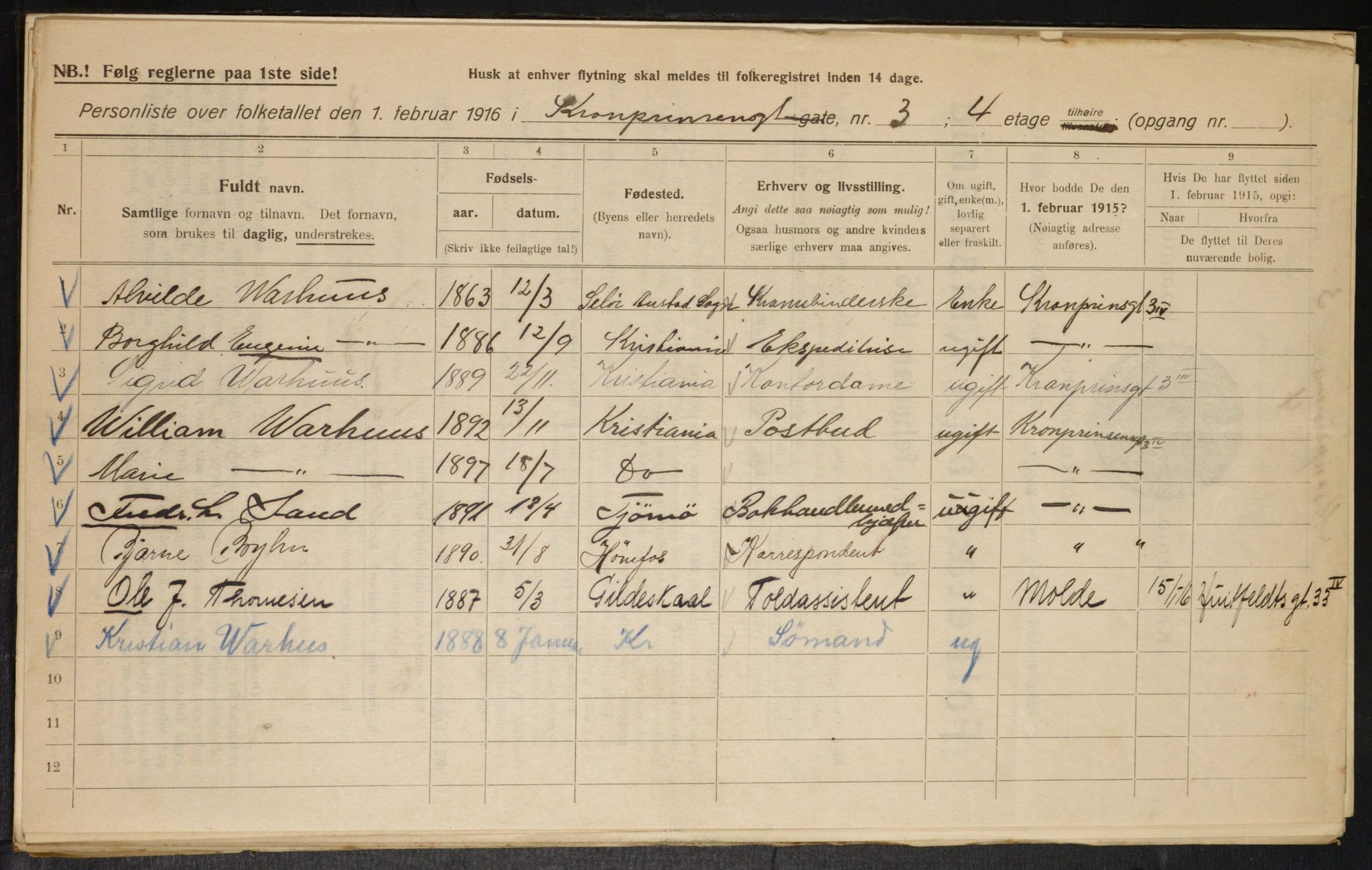 OBA, Municipal Census 1916 for Kristiania, 1916, p. 55705