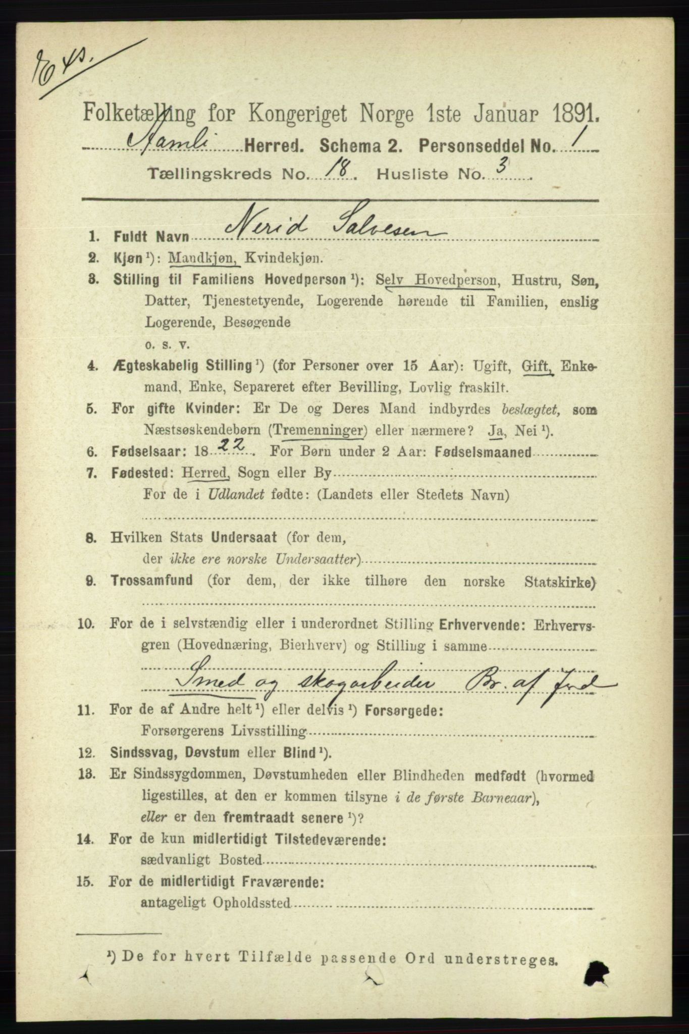 RA, Census 1891 for Nedenes amt: Gjenparter av personsedler for beslektede ektefeller, menn, 1891, p. 390