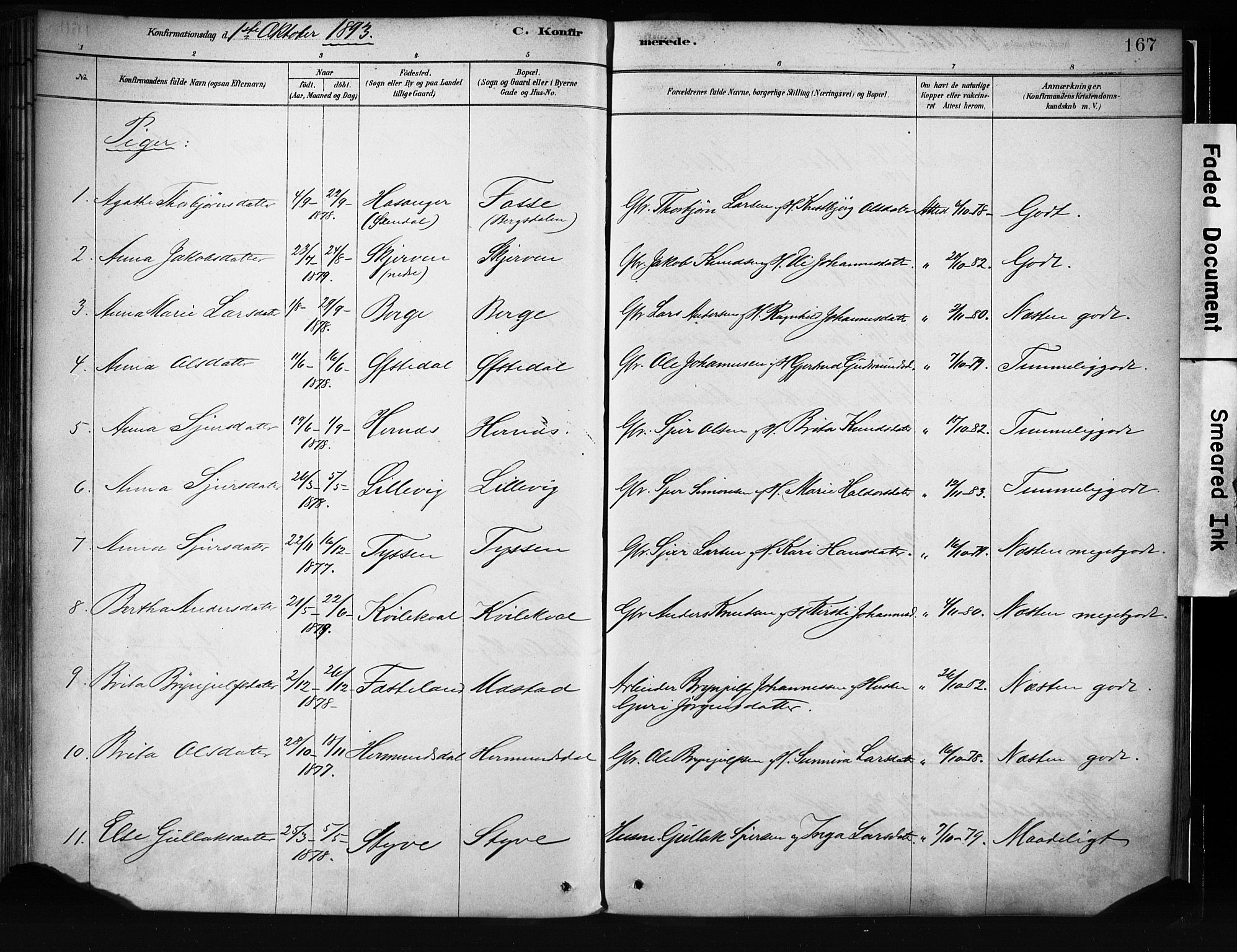 Evanger sokneprestembete, AV/SAB-A-99924: Parish register (official) no. A 1, 1877-1899, p. 167