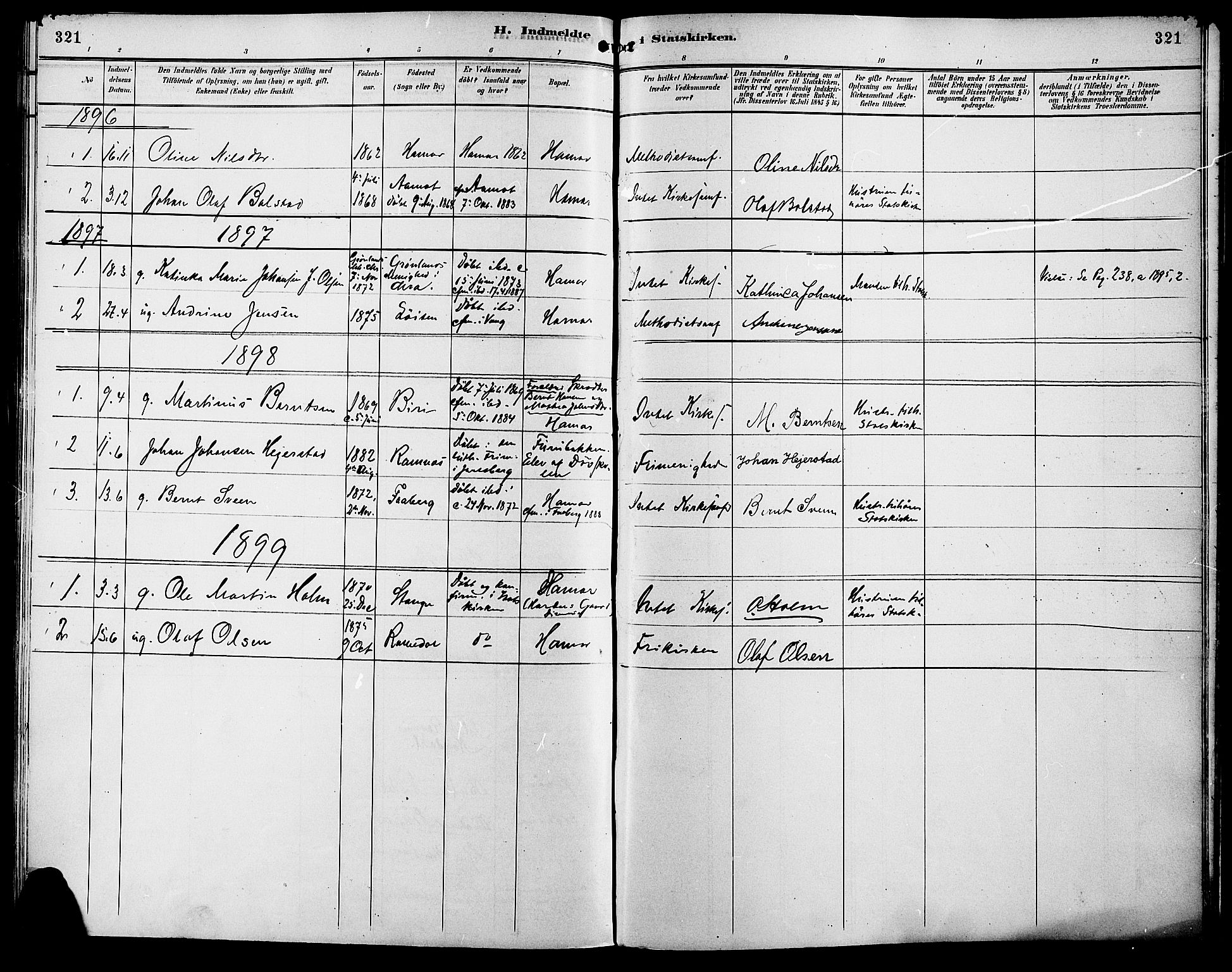 Vang prestekontor, Hedmark, SAH/PREST-008/H/Ha/Haa/L0017: Parish register (official) no. 17, 1890-1899, p. 321