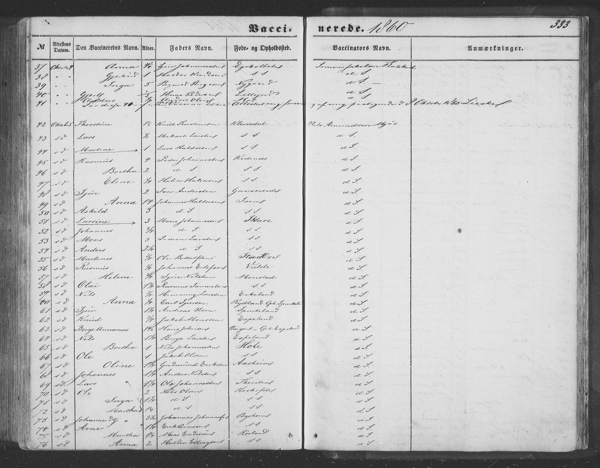 Hosanger sokneprestembete, AV/SAB-A-75801/H/Haa: Parish register (official) no. A 8, 1849-1863, p. 333