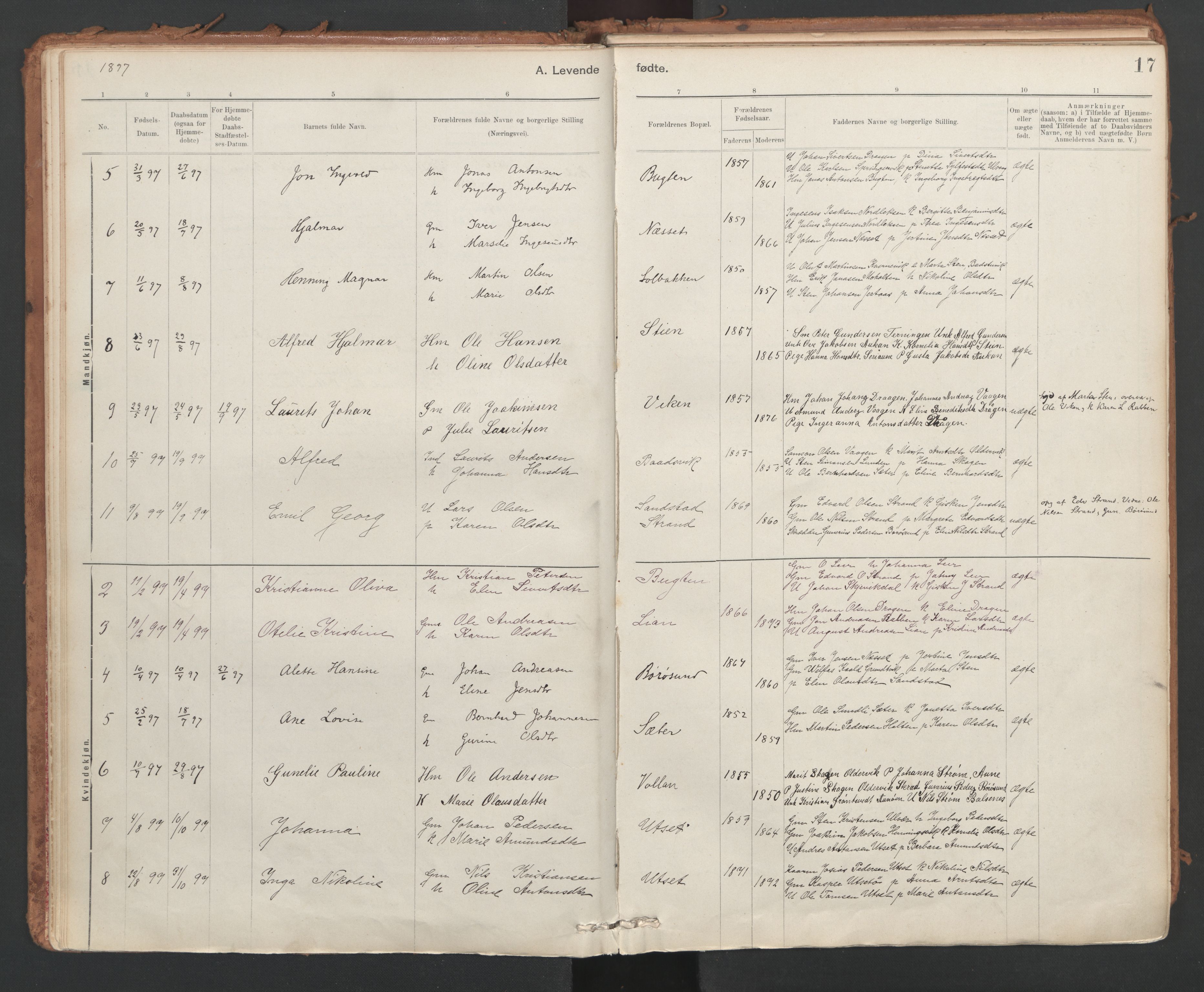 Ministerialprotokoller, klokkerbøker og fødselsregistre - Sør-Trøndelag, SAT/A-1456/639/L0572: Parish register (official) no. 639A01, 1890-1920, p. 17