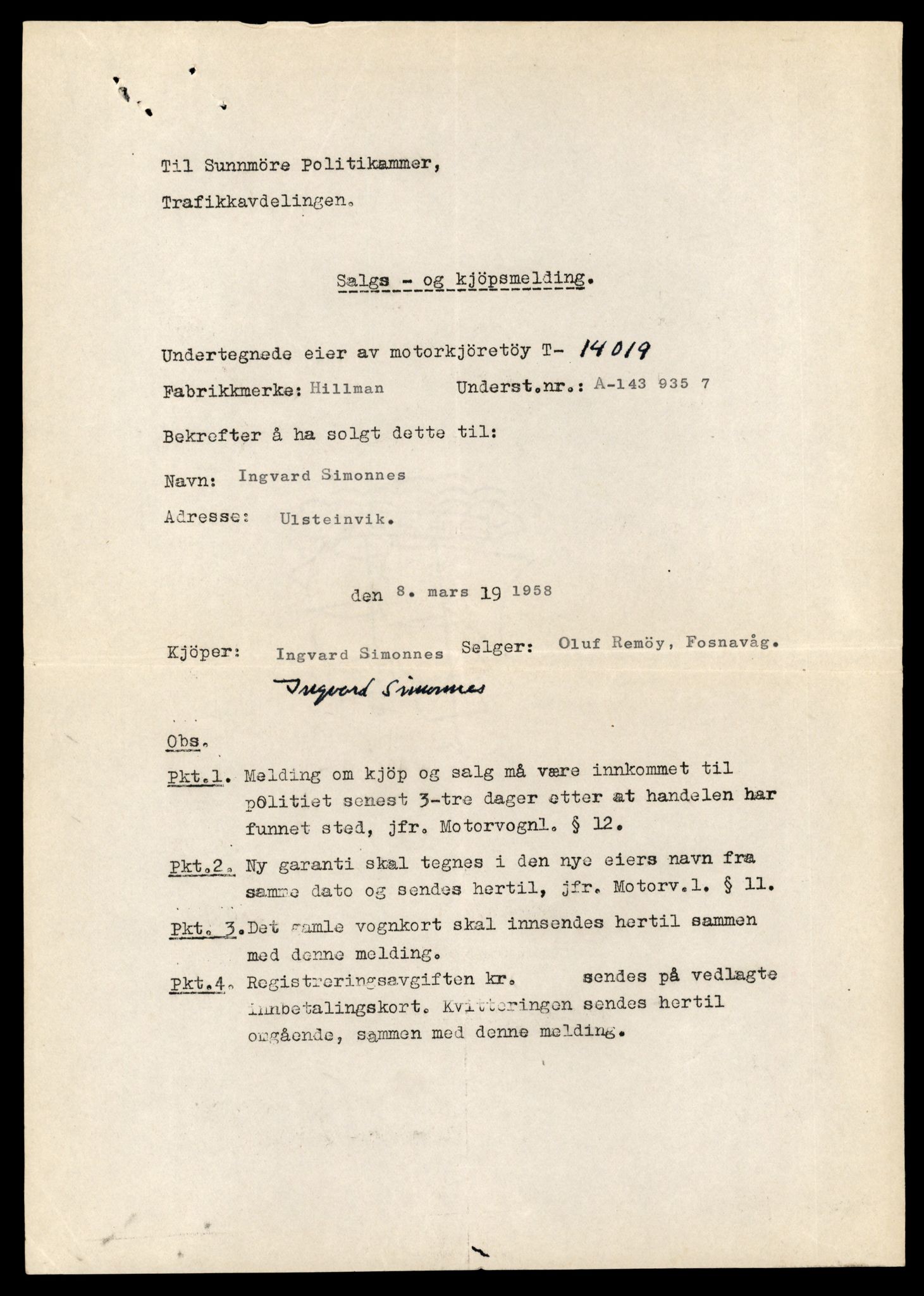 Møre og Romsdal vegkontor - Ålesund trafikkstasjon, AV/SAT-A-4099/F/Fe/L0042: Registreringskort for kjøretøy T 13906 - T 14079, 1927-1998, p. 1701
