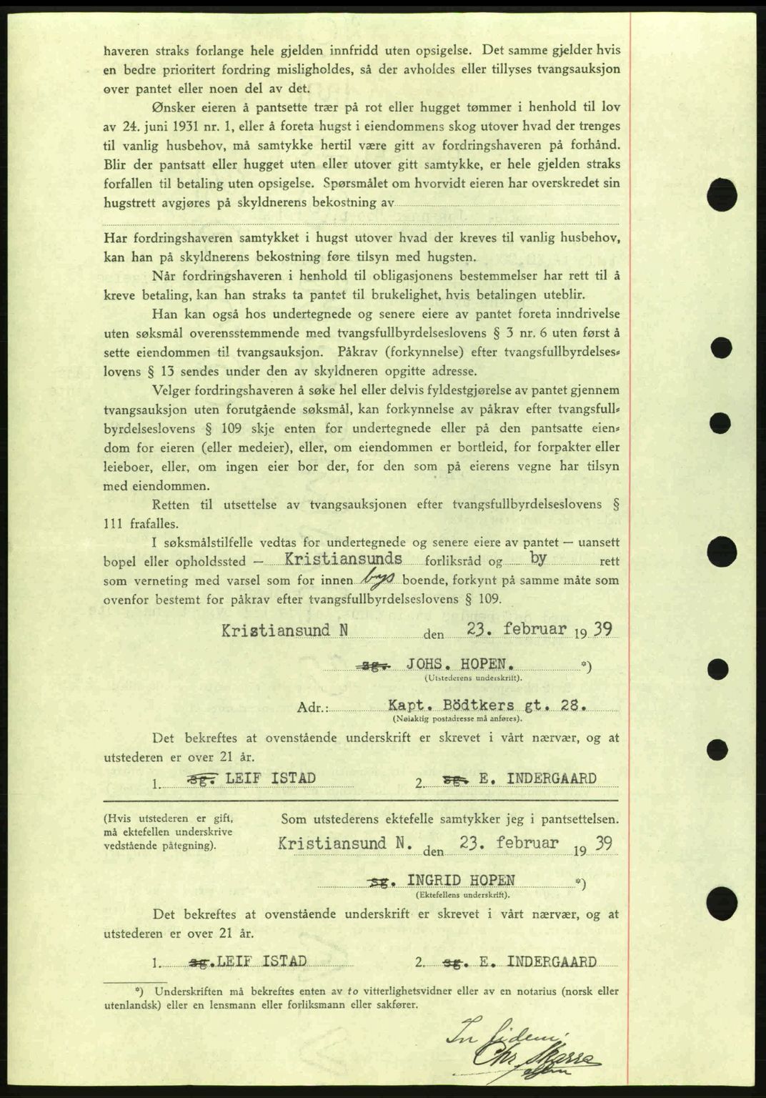 Kristiansund byfogd, SAT/A-4587/A/27: Mortgage book no. 31, 1938-1939, Diary no: : 465/1939