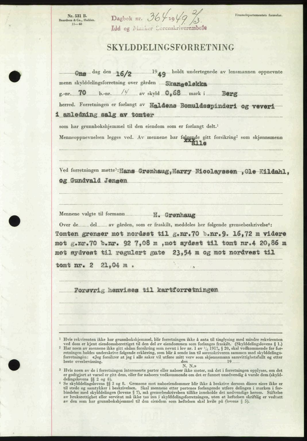 Idd og Marker sorenskriveri, AV/SAO-A-10283/G/Gb/Gbb/L0011: Mortgage book no. A11, 1948-1949, Diary no: : 364/1949