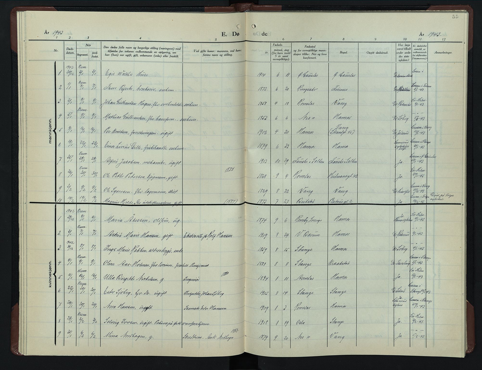 Hamar prestekontor, SAH/DOMPH-002/H/Ha/Hab/L0007: Parish register (copy) no. 7, 1933-1950, p. 55