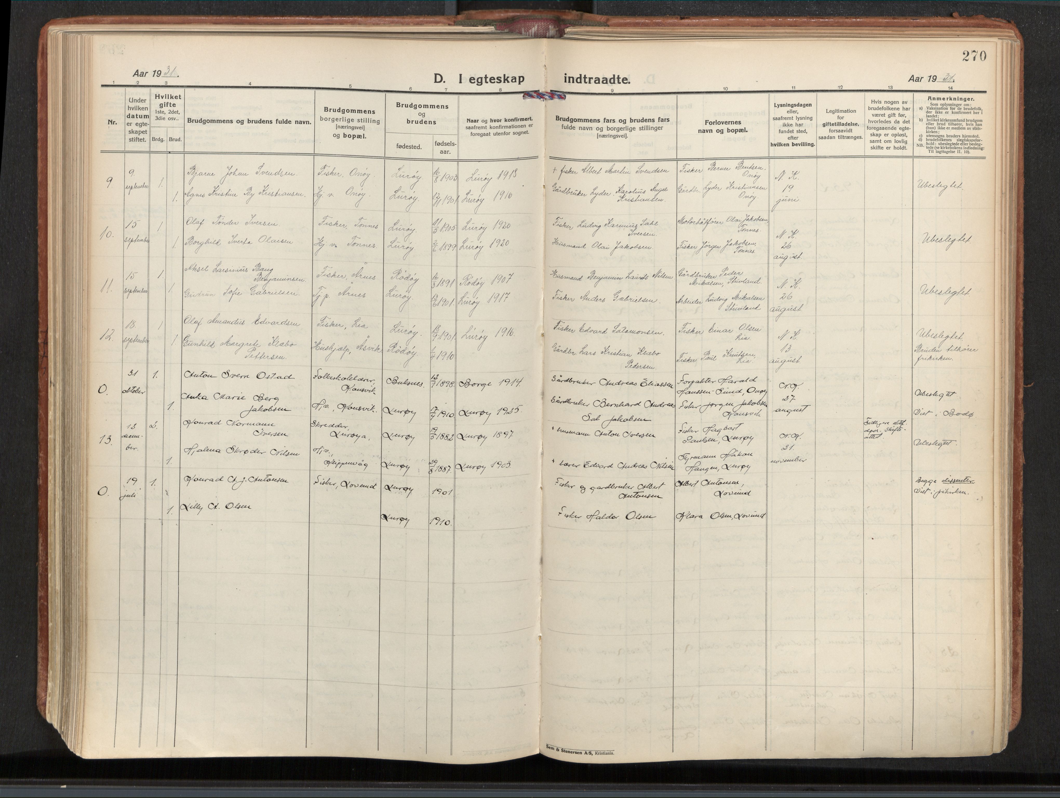 Ministerialprotokoller, klokkerbøker og fødselsregistre - Nordland, AV/SAT-A-1459/839/L0570: Parish register (official) no. 839A07, 1923-1942, p. 270