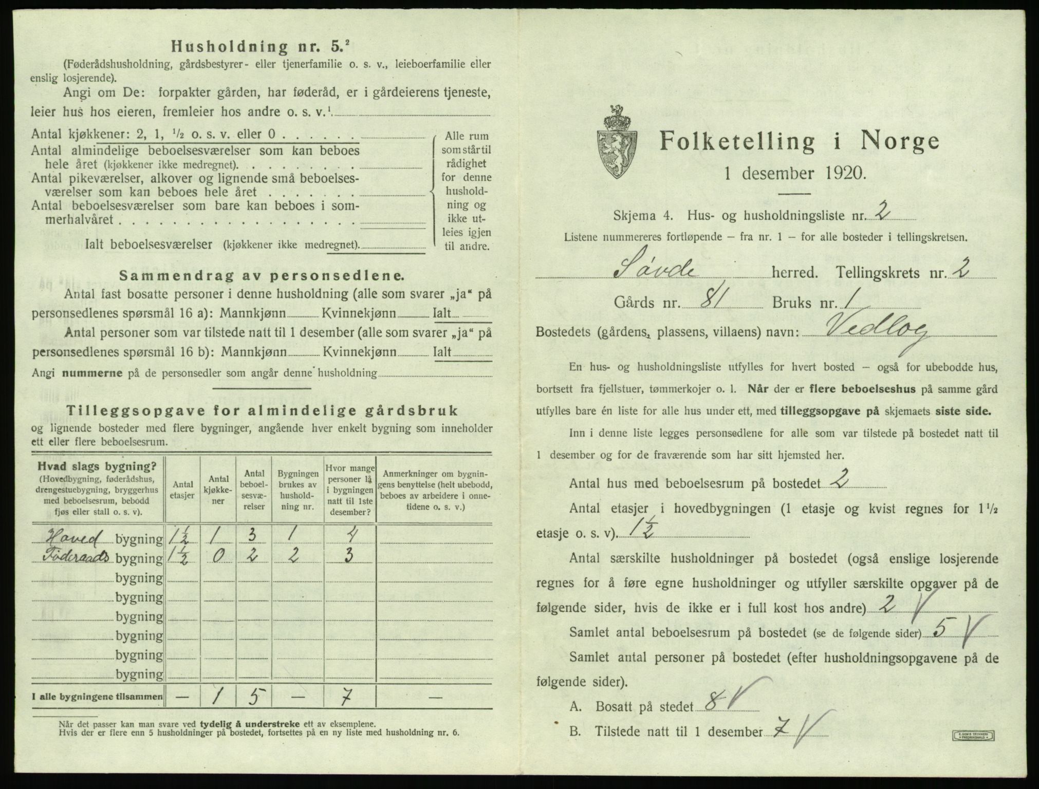 SAT, 1920 census for Syvde, 1920, p. 72