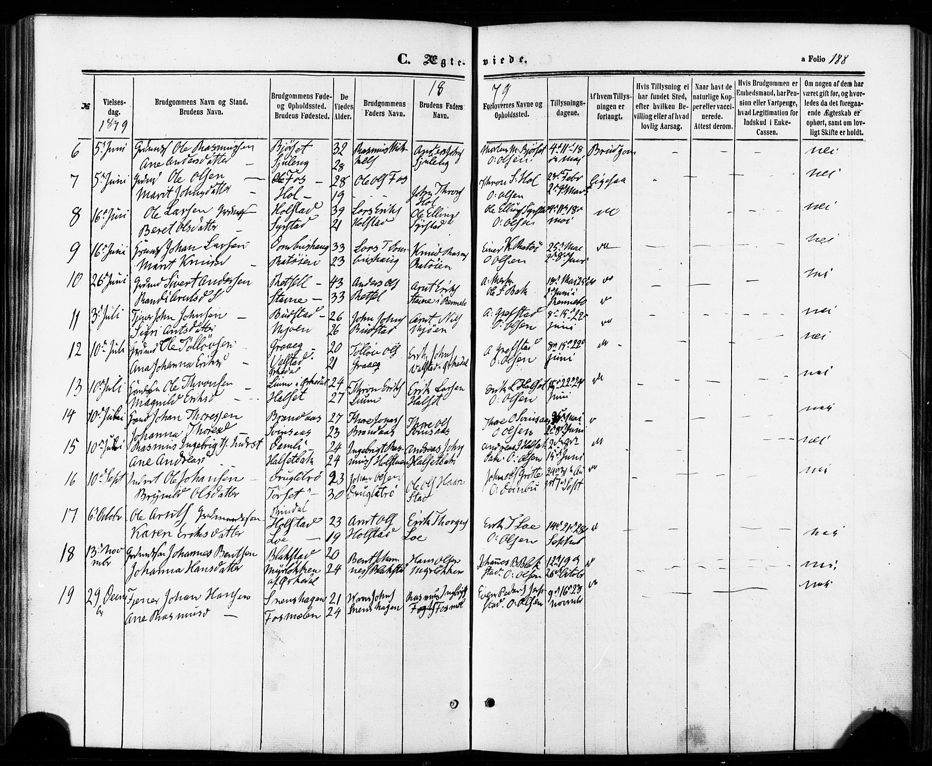 Ministerialprotokoller, klokkerbøker og fødselsregistre - Sør-Trøndelag, SAT/A-1456/672/L0856: Parish register (official) no. 672A08, 1861-1881, p. 188