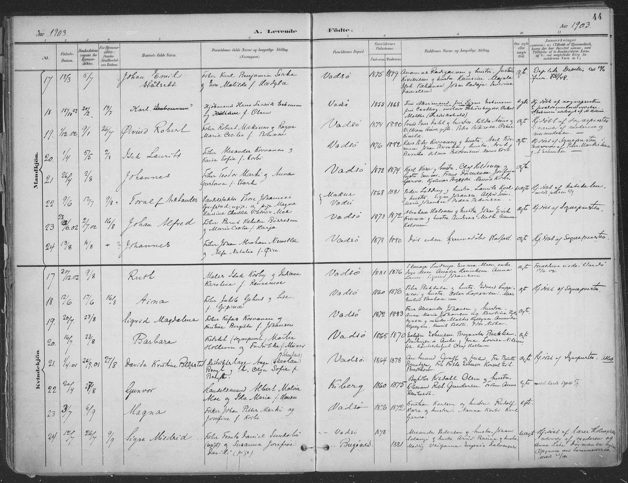 Vadsø sokneprestkontor, SATØ/S-1325/H/Ha/L0007kirke: Parish register (official) no. 7, 1896-1916, p. 44