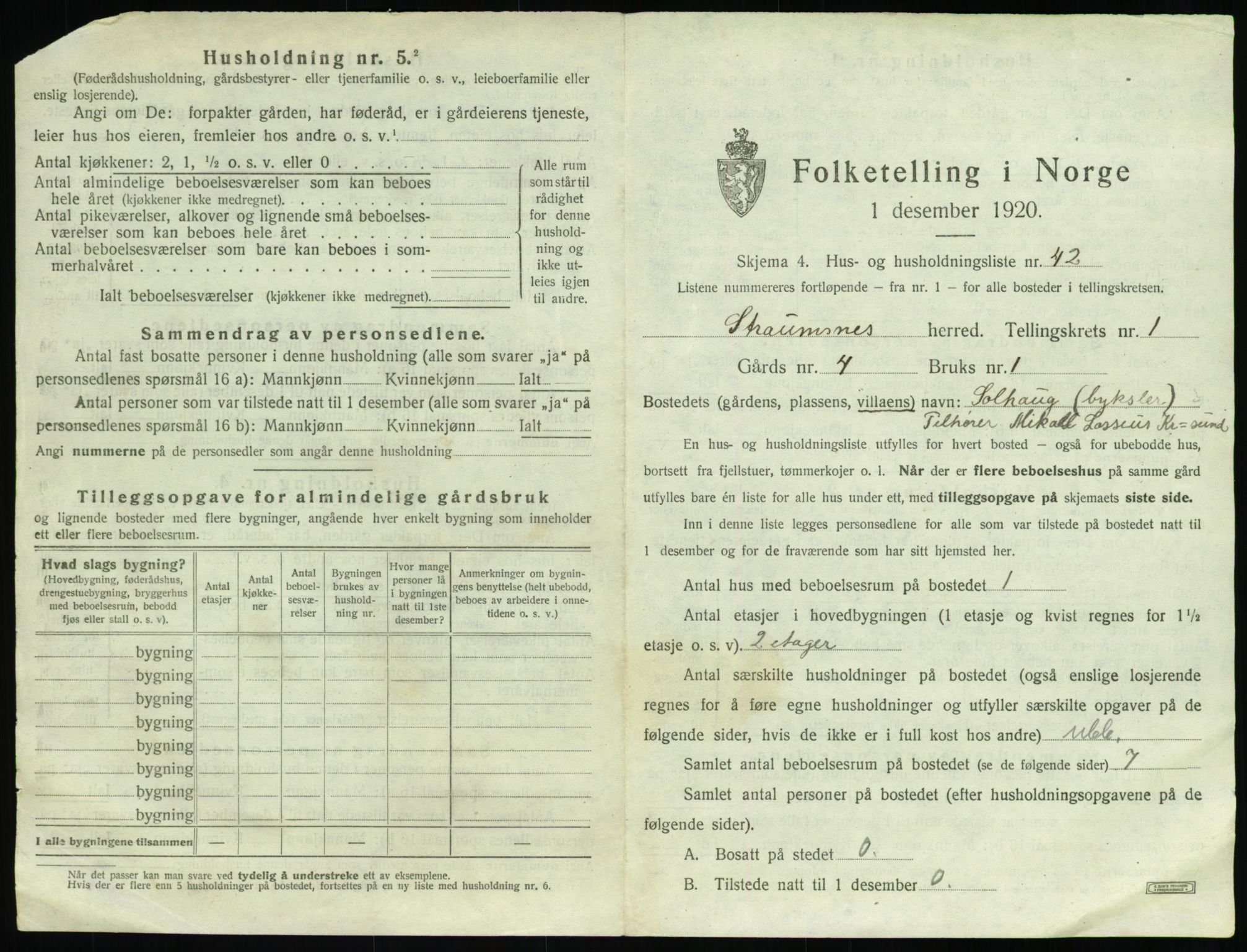 SAT, 1920 census for Straumsnes, 1920, p. 101