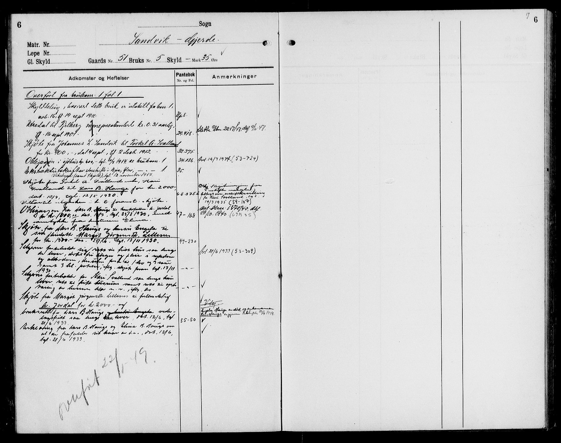 Sunnhordland sorenskrivar, SAB/A-2401/1/G/Ga/Gai/L0001: Mortgage register no. II.A.i.1, 1916-1949, p. 6