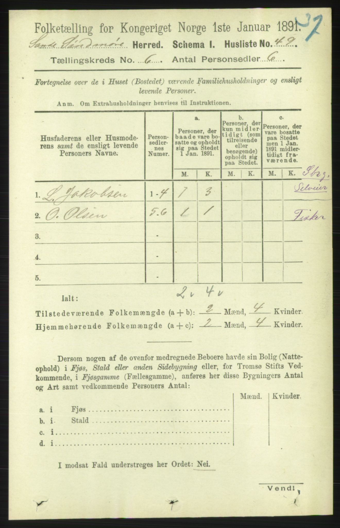 RA, 1891 census for 1514 Sande, 1891, p. 1039