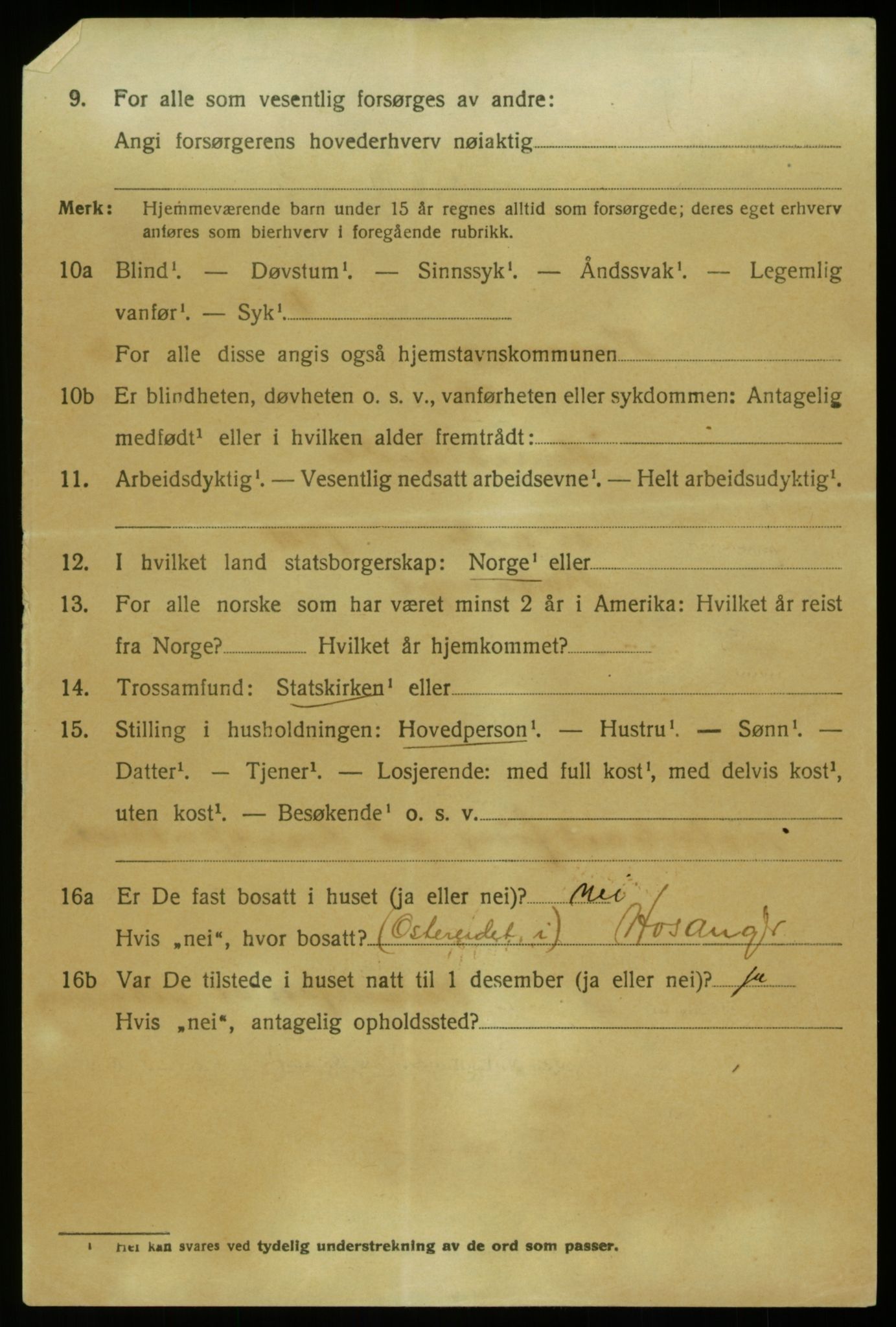 SAB, 1920 census for Hosanger, 1920, p. 3064