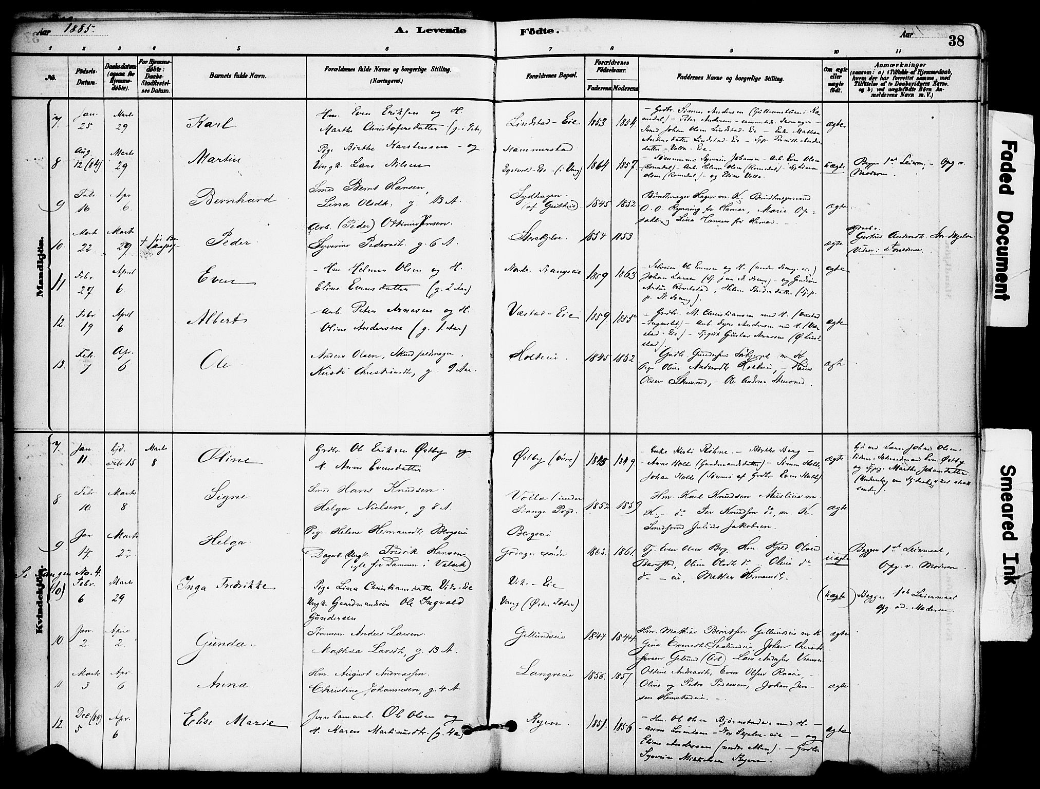 Stange prestekontor, AV/SAH-PREST-002/K/L0017: Parish register (official) no. 17, 1880-1893, p. 38