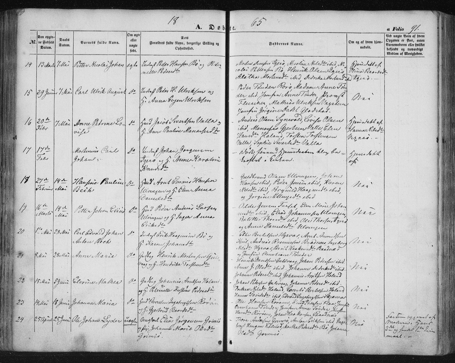 Ministerialprotokoller, klokkerbøker og fødselsregistre - Nordland, AV/SAT-A-1459/816/L0240: Parish register (official) no. 816A06, 1846-1870, p. 91