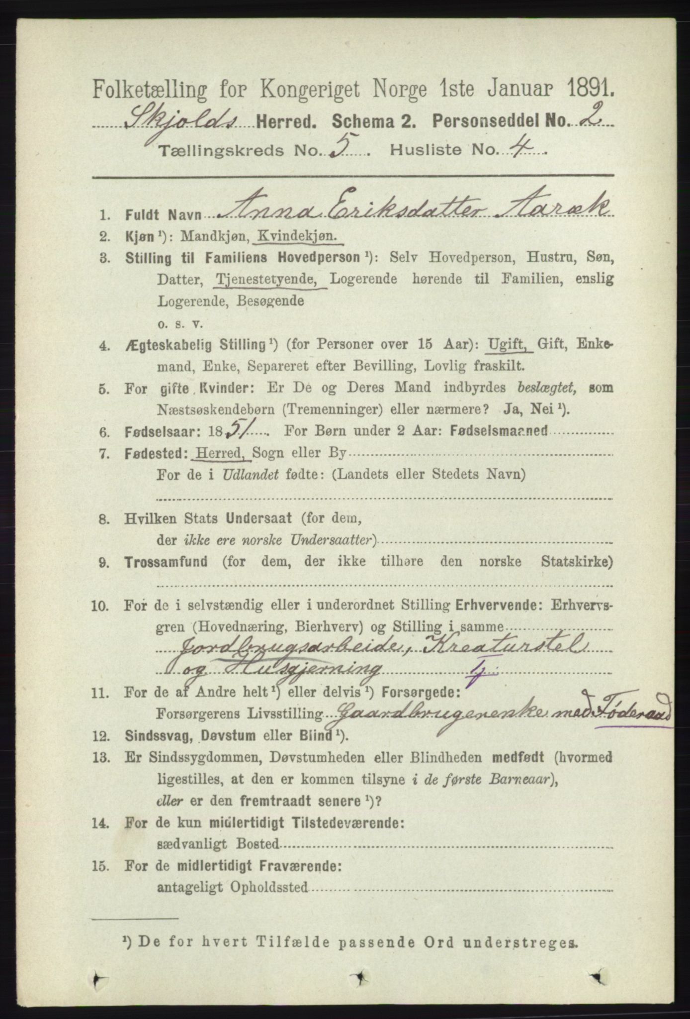 RA, 1891 census for 1154 Skjold, 1891, p. 783