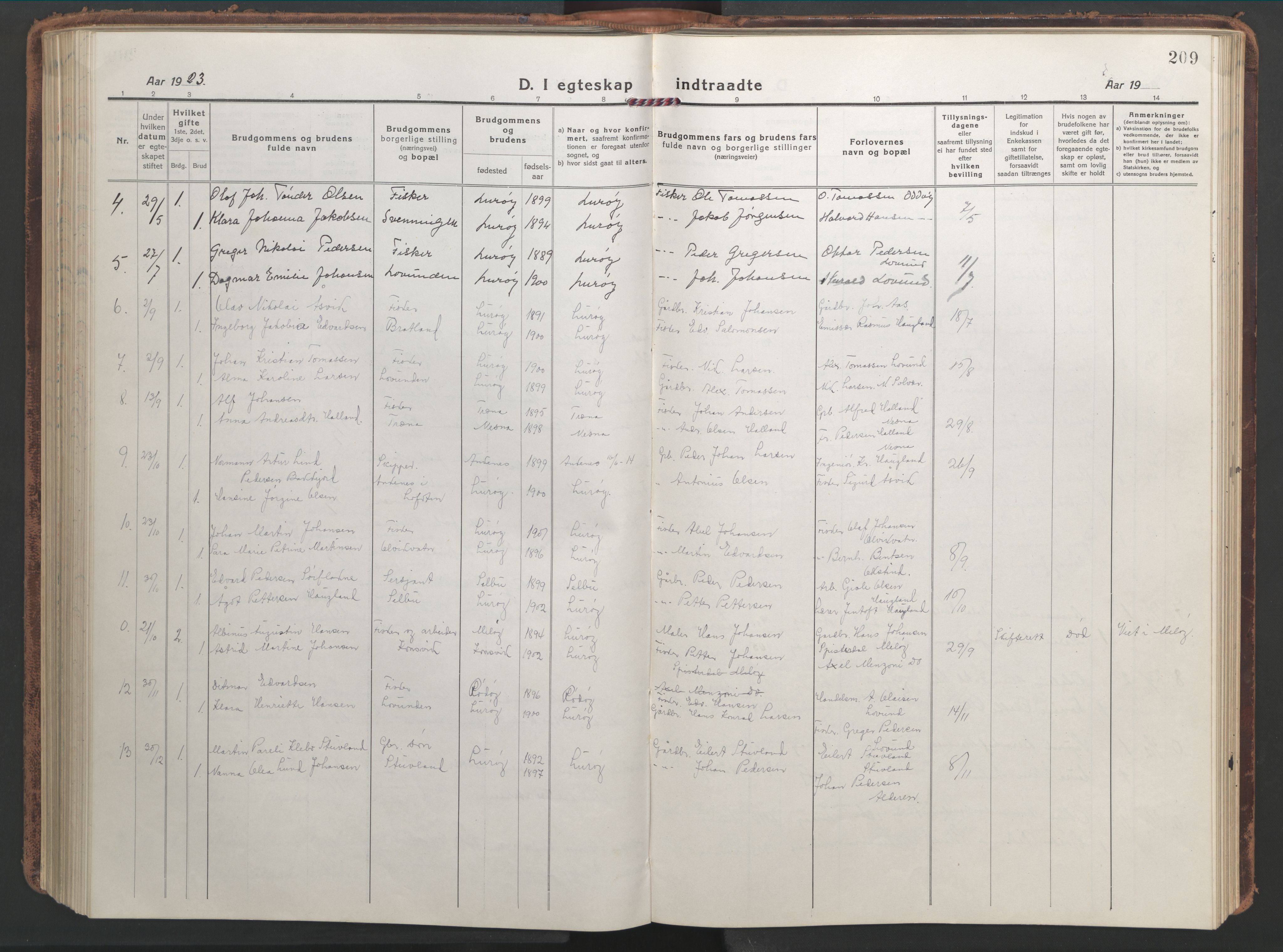Ministerialprotokoller, klokkerbøker og fødselsregistre - Nordland, SAT/A-1459/839/L0574: Parish register (copy) no. 839C04, 1918-1950, p. 209