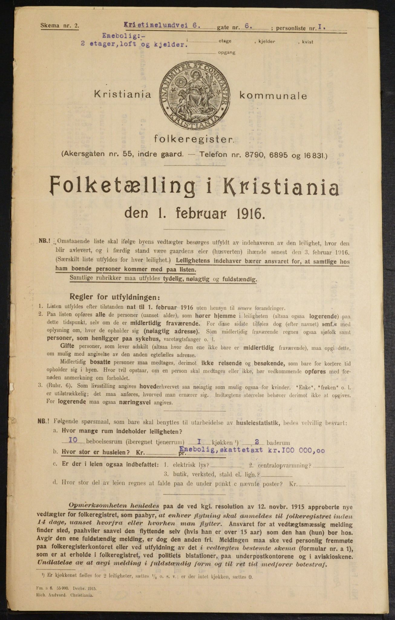 OBA, Municipal Census 1916 for Kristiania, 1916, p. 55652