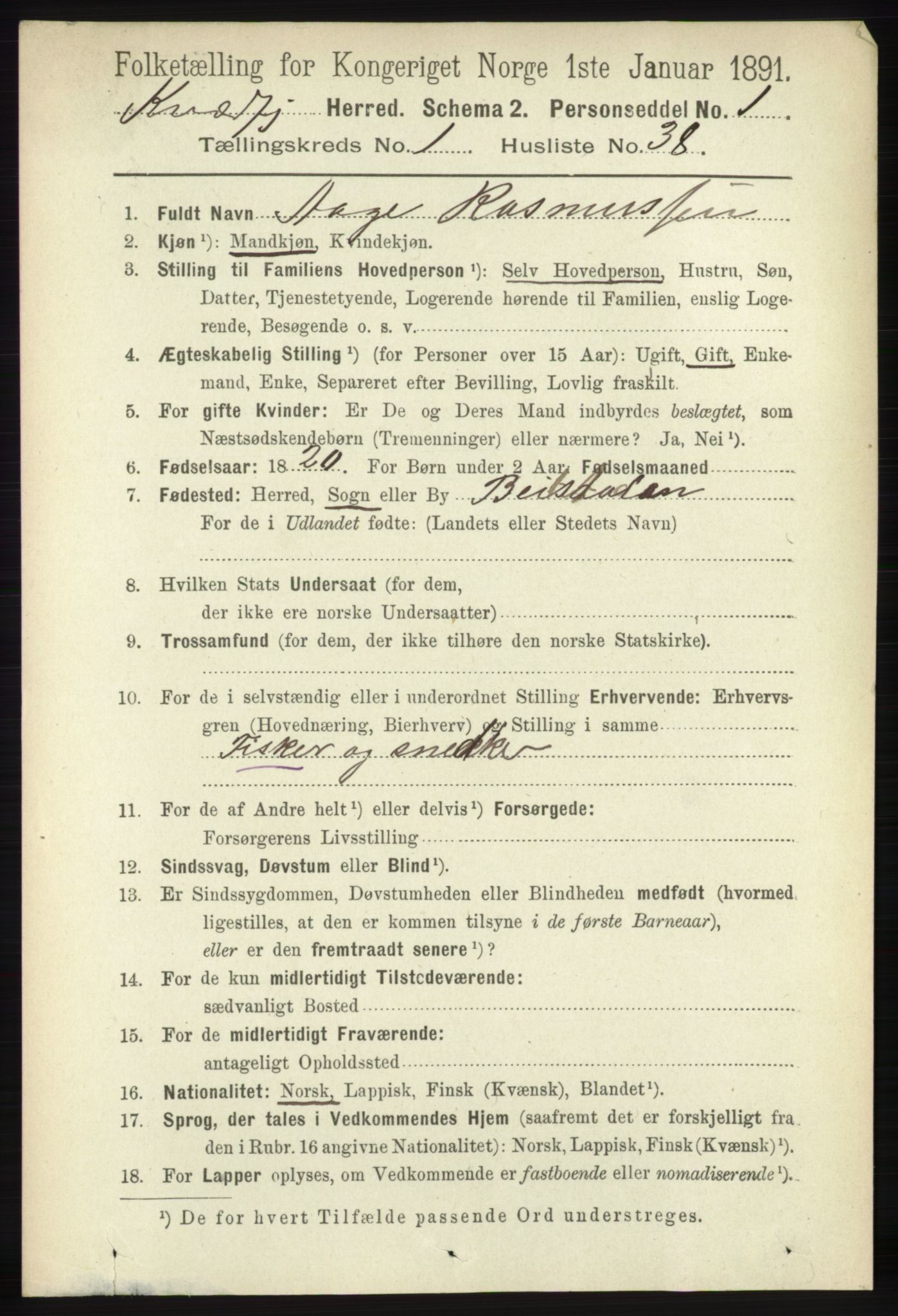 RA, 1891 census for 1911 Kvæfjord, 1891, p. 331