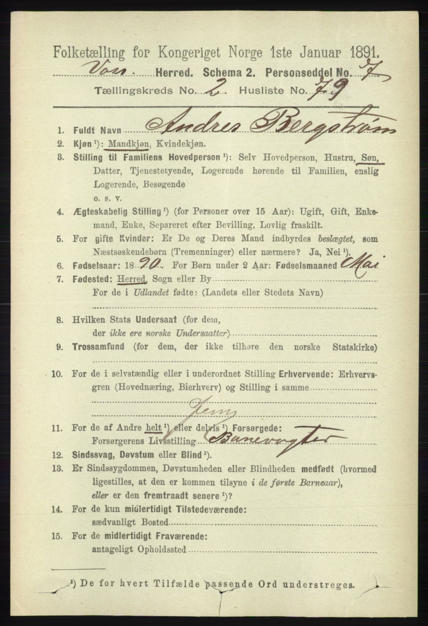 RA, 1891 census for 1235 Voss, 1891, p. 1126