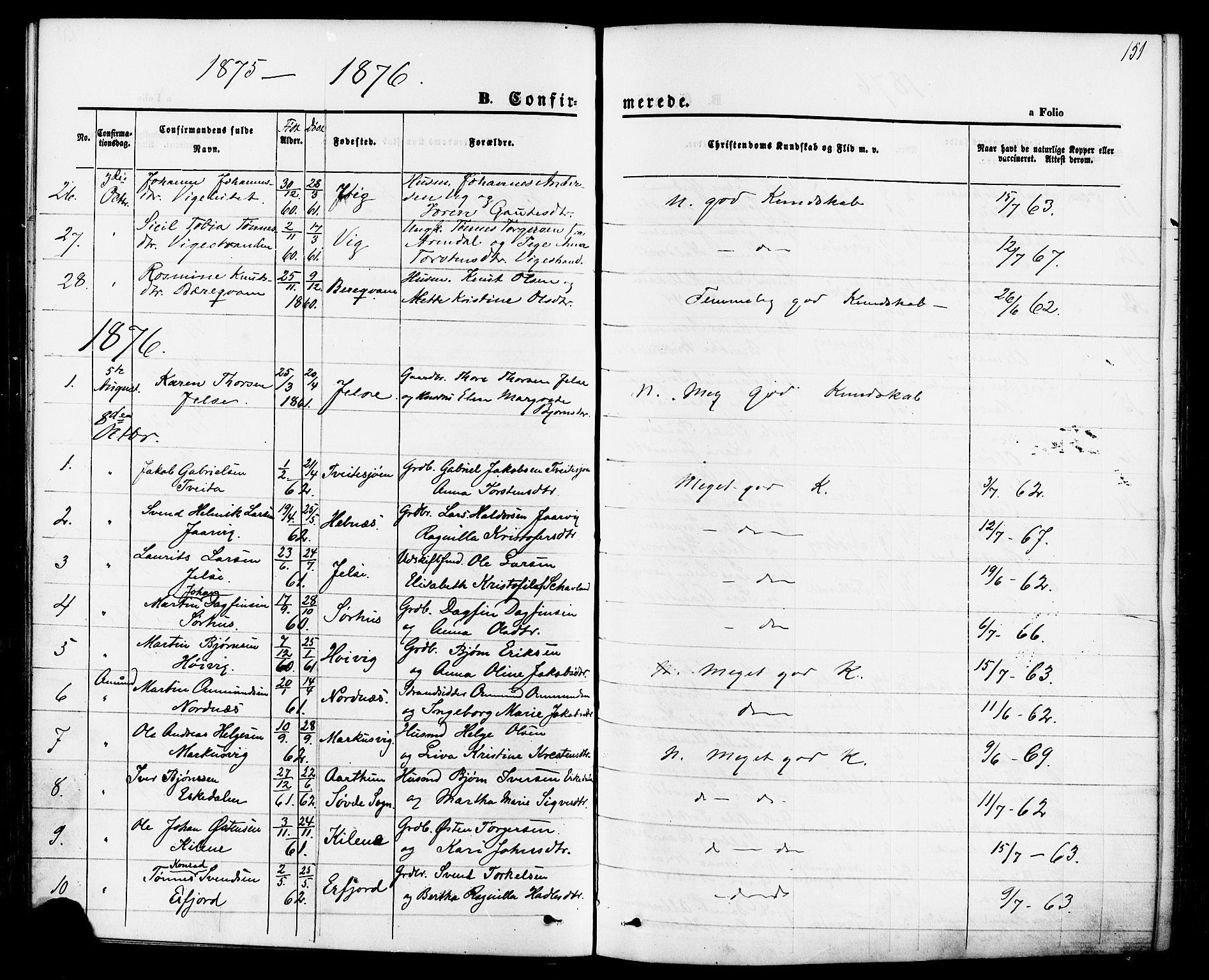 Jelsa sokneprestkontor, AV/SAST-A-101842/01/IV: Parish register (official) no. A 8, 1867-1883, p. 151