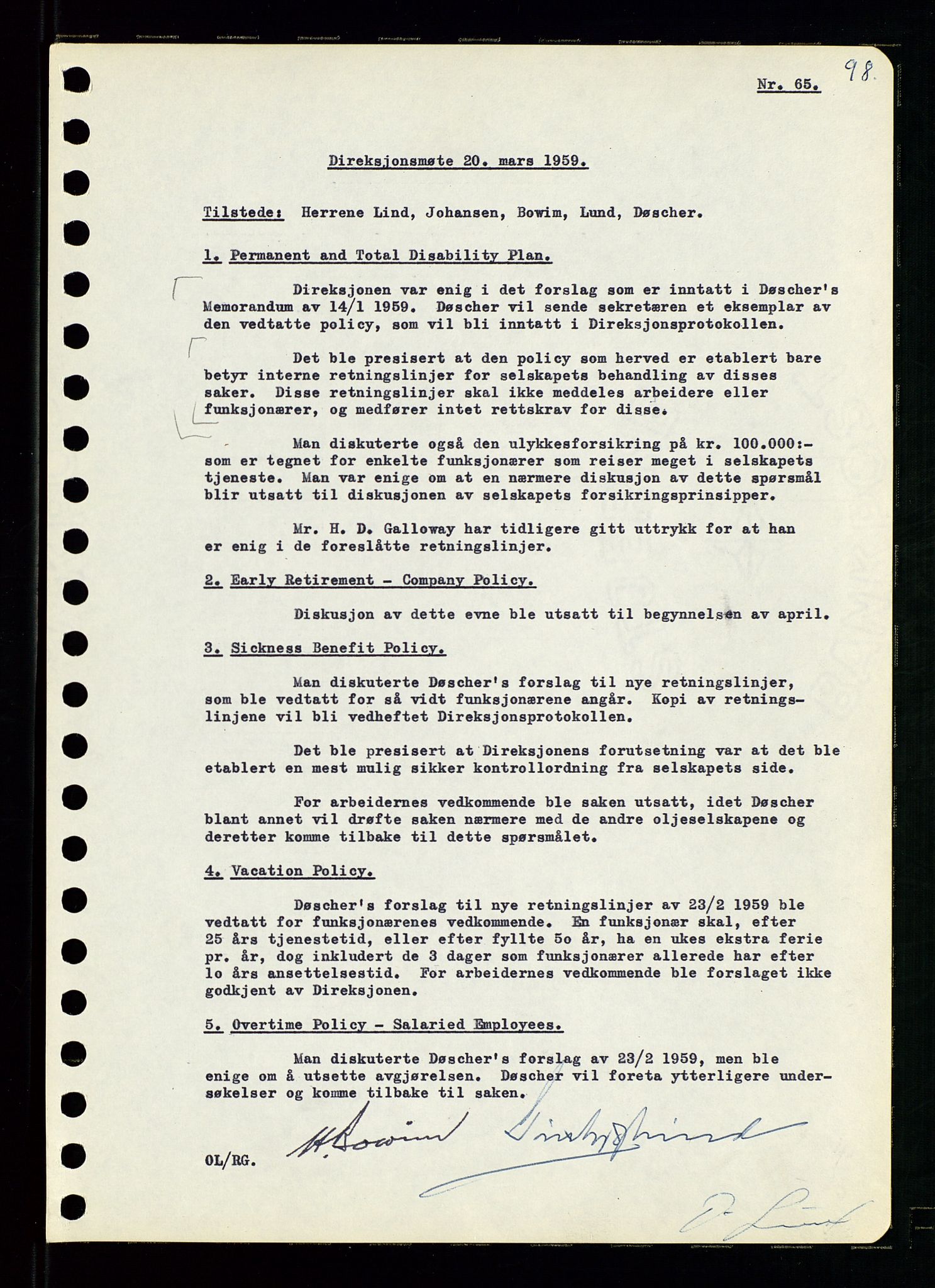 Pa 0982 - Esso Norge A/S, AV/SAST-A-100448/A/Aa/L0001/0001: Den administrerende direksjon Board minutes (styrereferater) / Den administrerende direksjon Board minutes (styrereferater), 1958-1959, p. 98