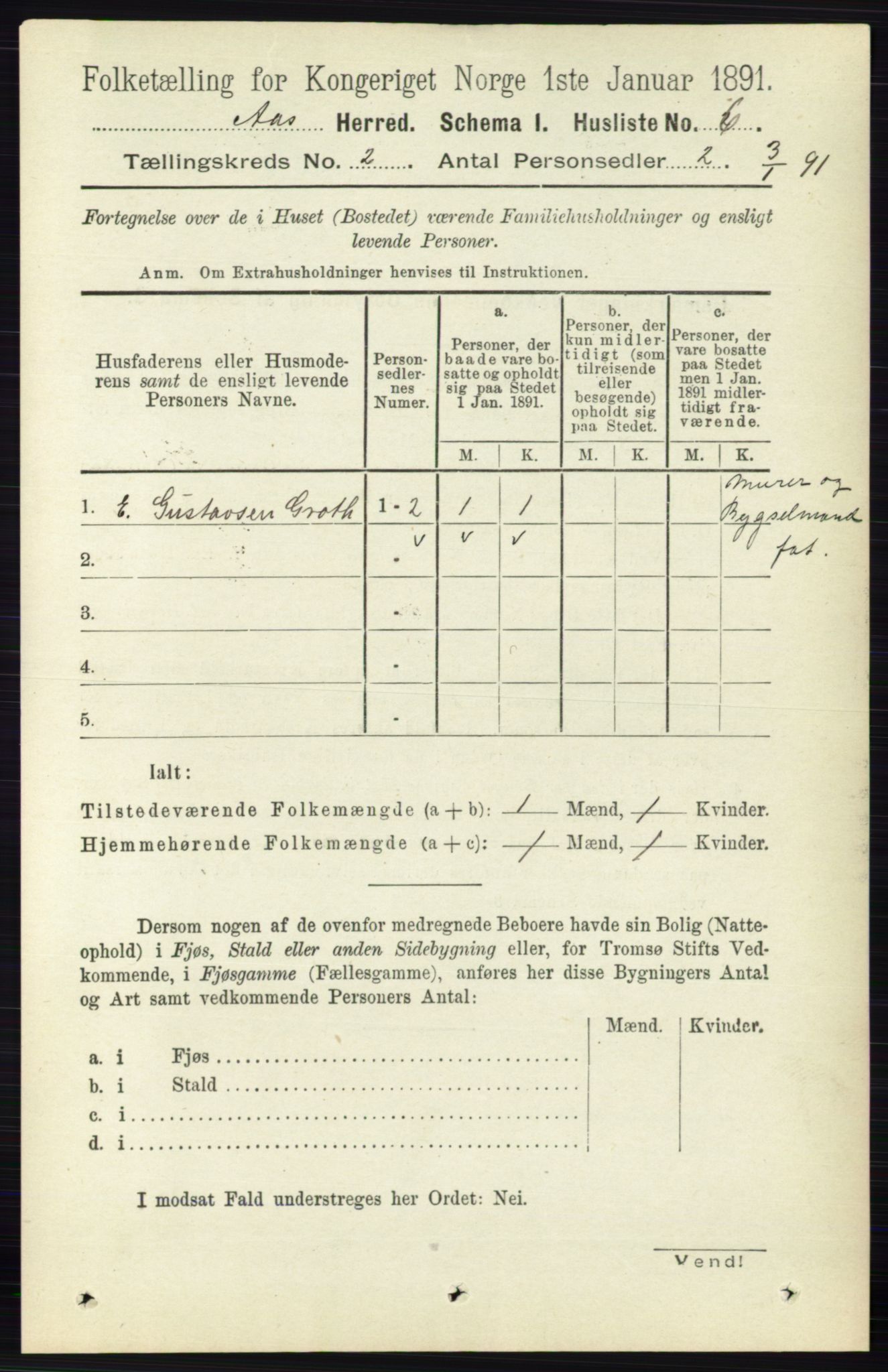 RA, 1891 census for 0214 Ås, 1891, p. 1508