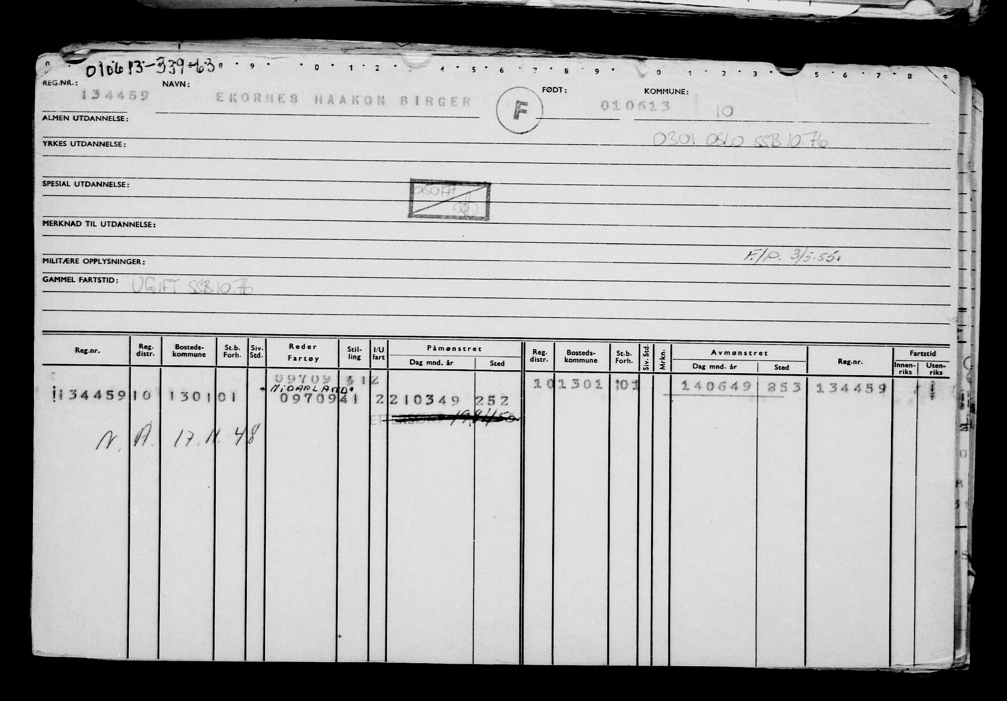 Direktoratet for sjømenn, AV/RA-S-3545/G/Gb/L0113: Hovedkort, 1913, p. 1