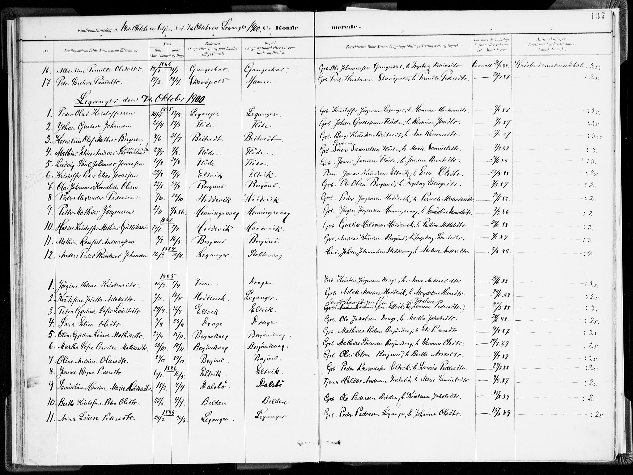Selje sokneprestembete, AV/SAB-A-99938/H/Ha/Haa/Haab: Parish register (official) no. B 2, 1891-1907, p. 137