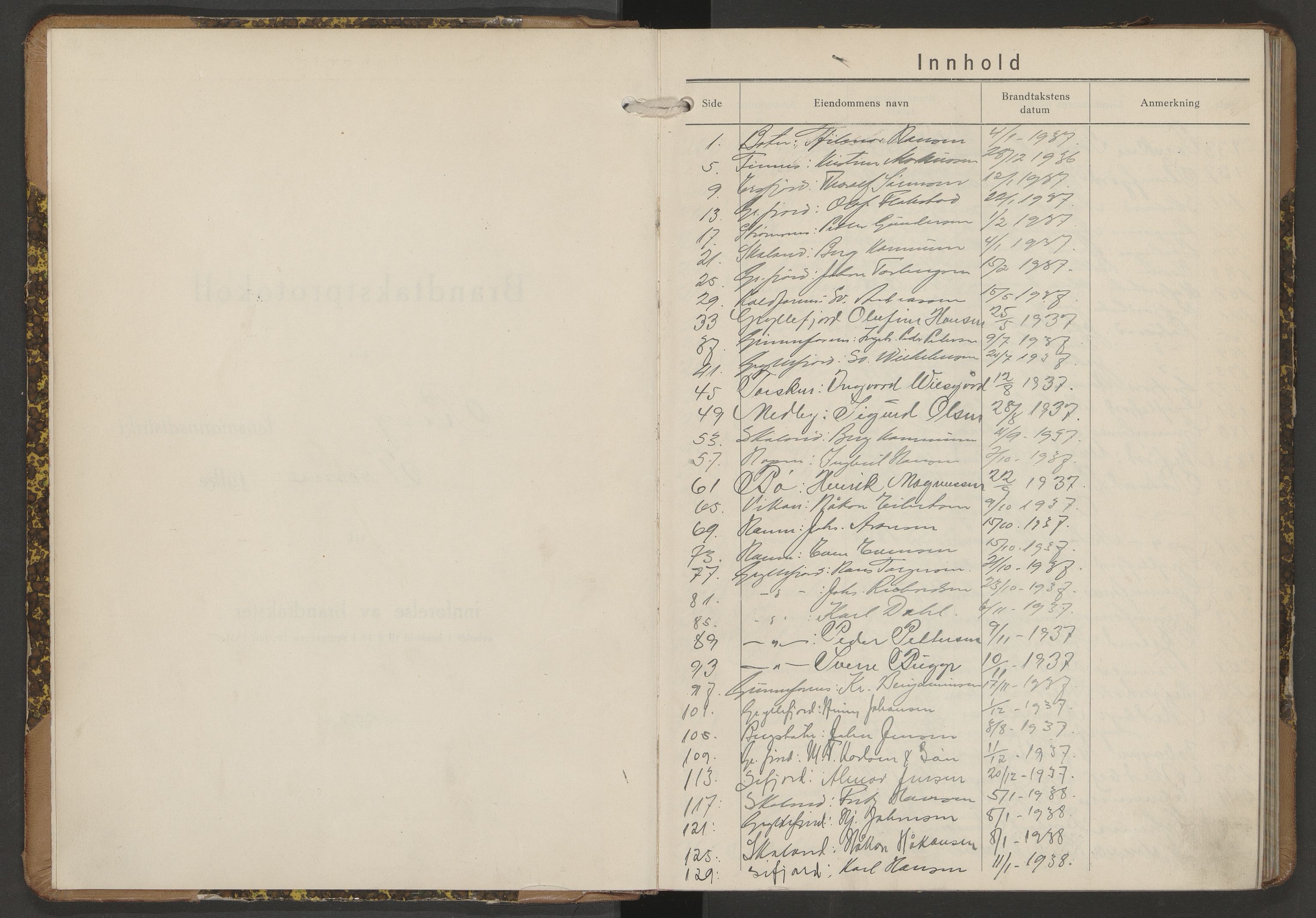 Berg og Torsken lensmannskontor, AV/SATØ-S-1274/F/Fp/Fpb/L0224: Branntakstprotokoll, 1937-1940