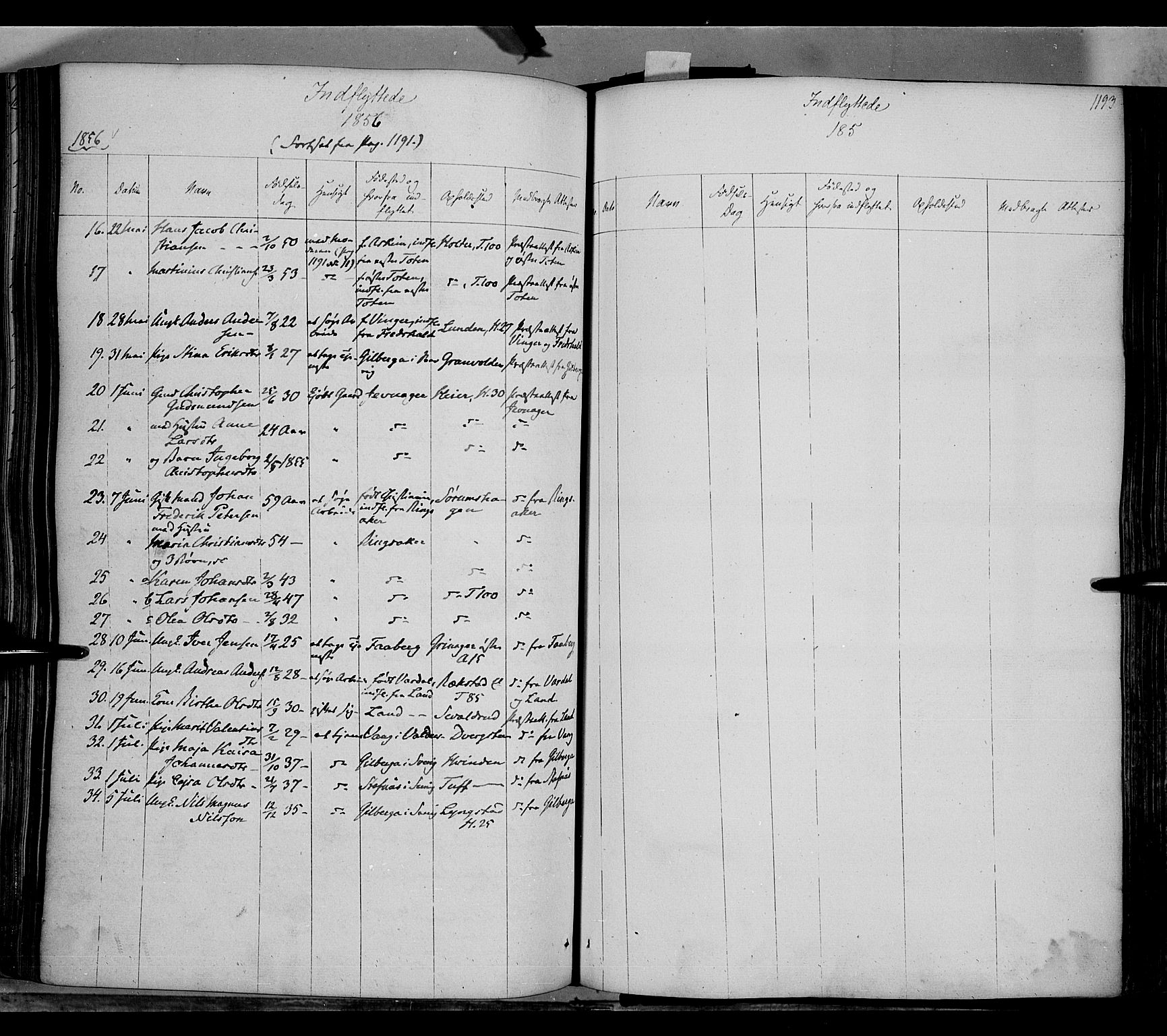 Gran prestekontor, SAH/PREST-112/H/Ha/Haa/L0011: Parish register (official) no. 11, 1842-1856, p. 1192-1193