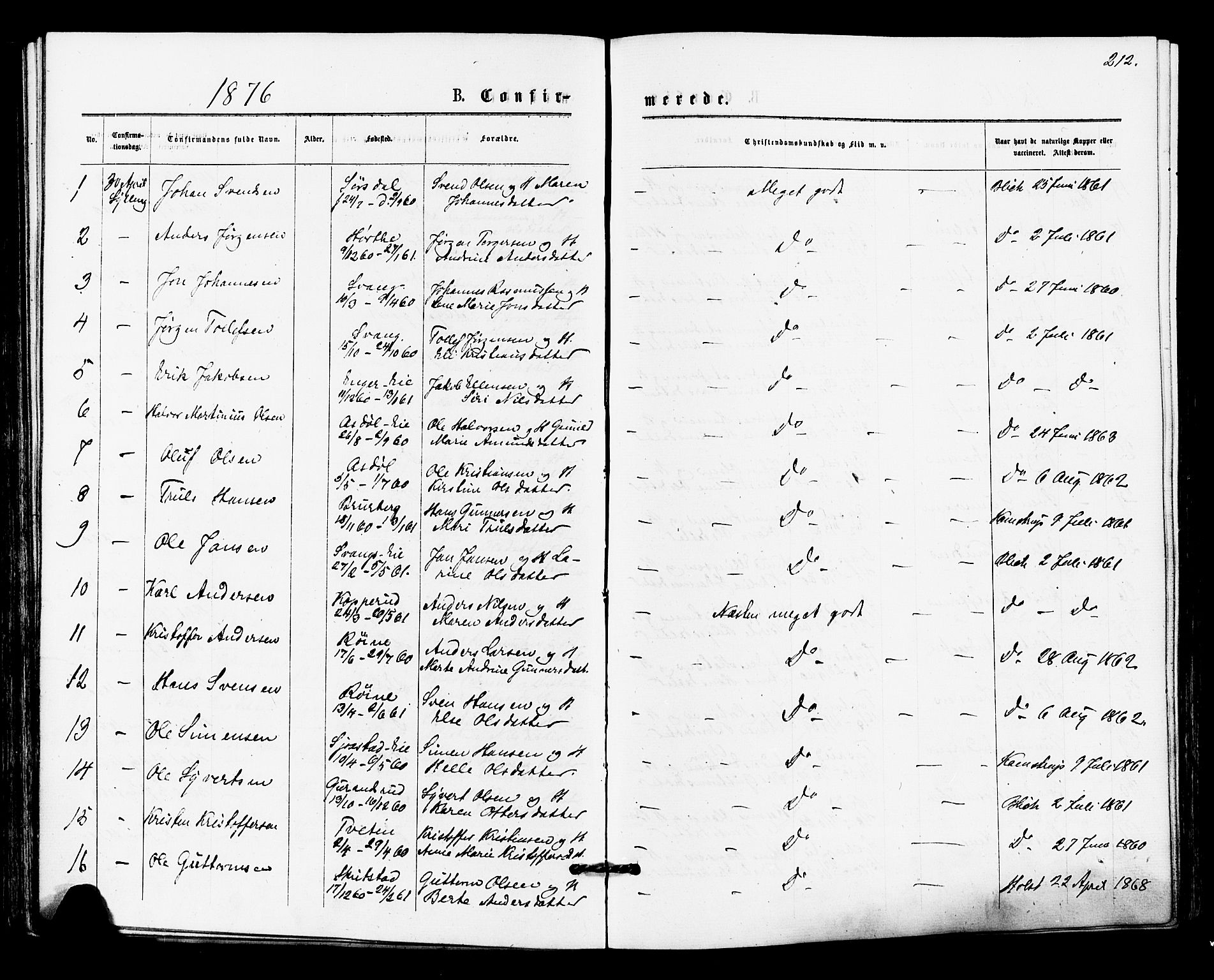Lier kirkebøker, SAKO/A-230/F/Fa/L0014: Parish register (official) no. I 14, 1875-1882, p. 212