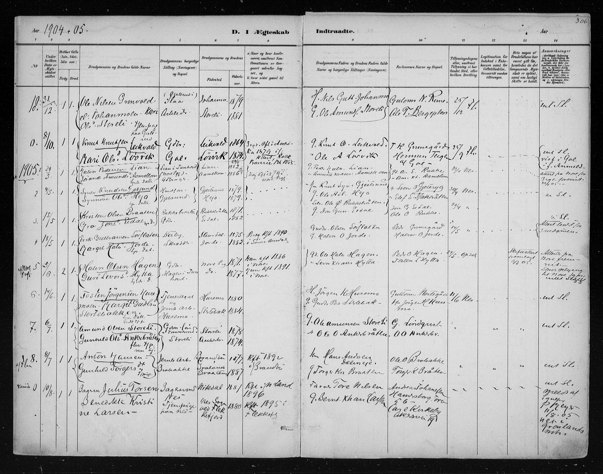 Nes kirkebøker, SAKO/A-236/F/Fa/L0011: Parish register (official) no. 11, 1881-1912, p. 306