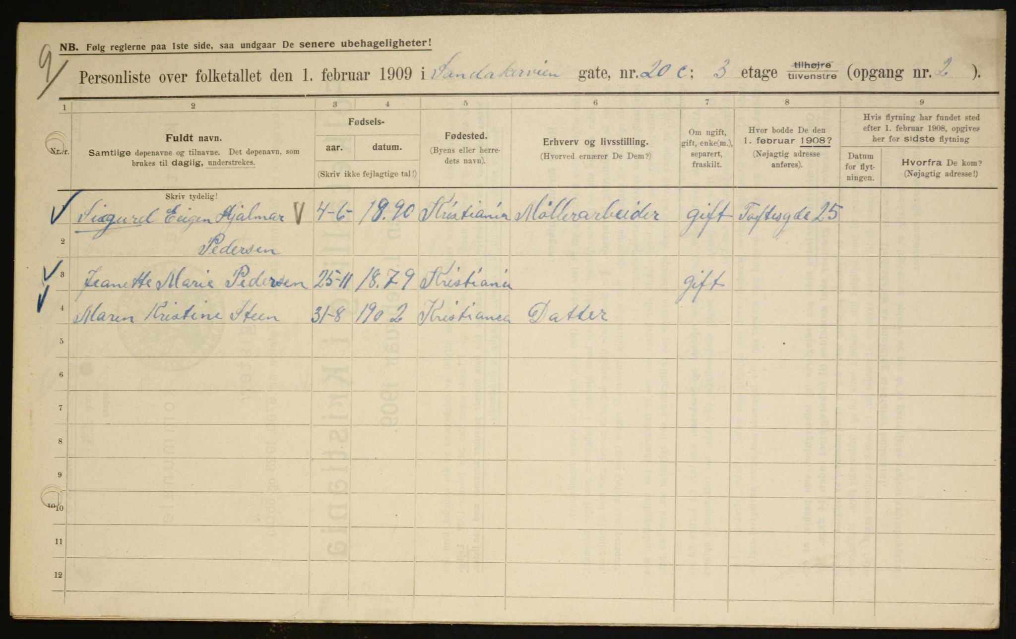 OBA, Municipal Census 1909 for Kristiania, 1909, p. 78938