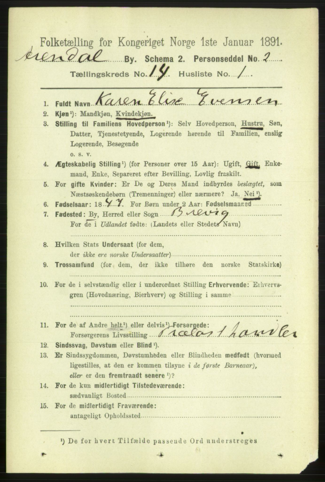 RA, 1891 census for 0903 Arendal, 1891, p. 4771