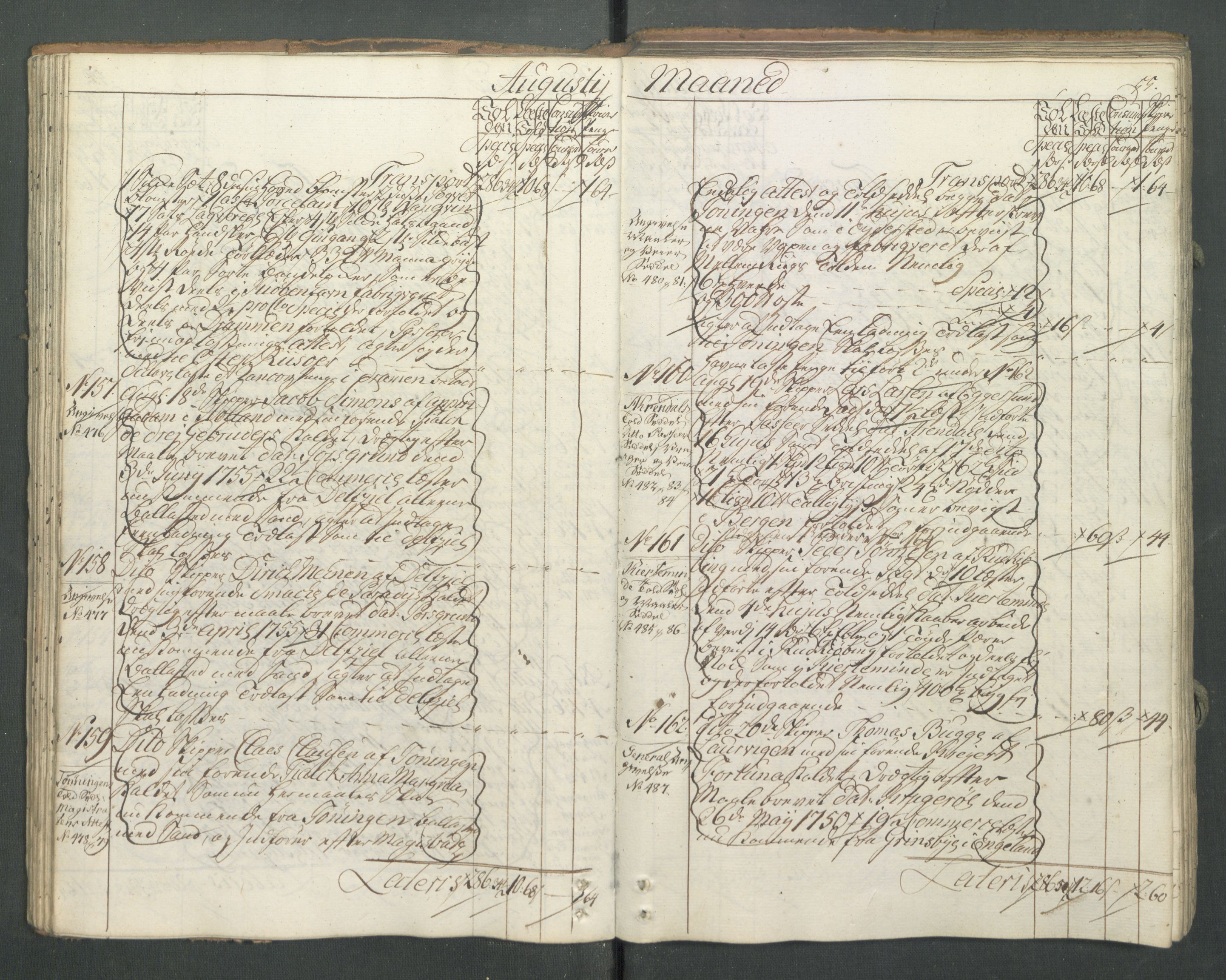 Generaltollkammeret, tollregnskaper, AV/RA-EA-5490/R13/L0032/0001: Tollregnskaper Kragerø / Inngående hovedtollbok, 1762, p. 54b-55a
