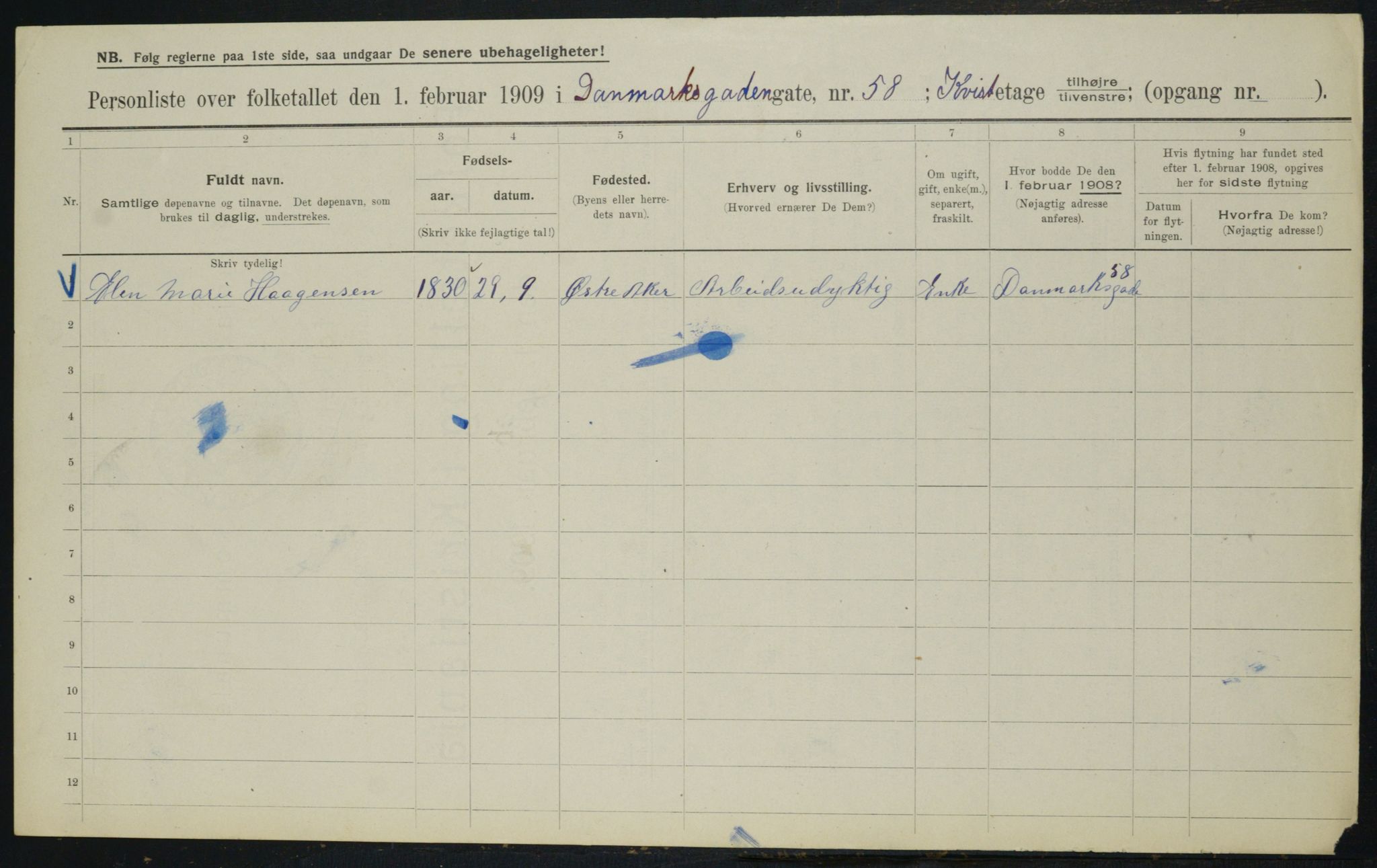 OBA, Municipal Census 1909 for Kristiania, 1909, p. 13740