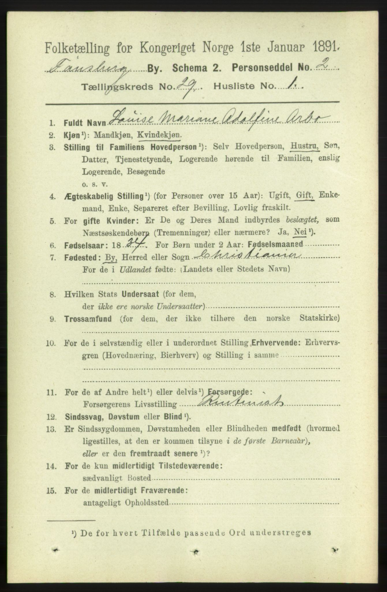 RA, 1891 census for 0705 Tønsberg, 1891, p. 7070