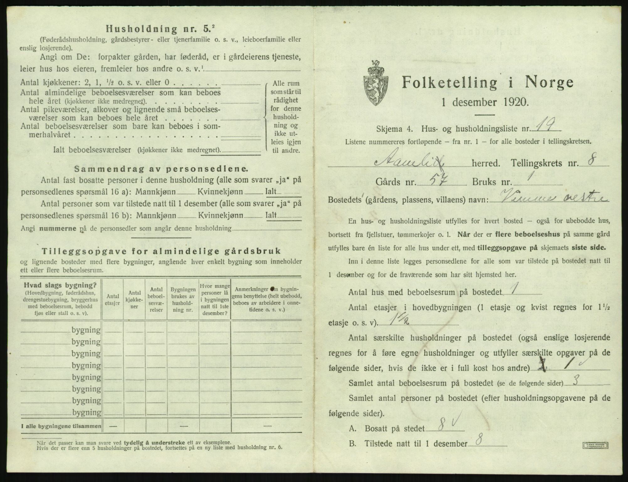 SAK, 1920 census for Åmli, 1920, p. 511