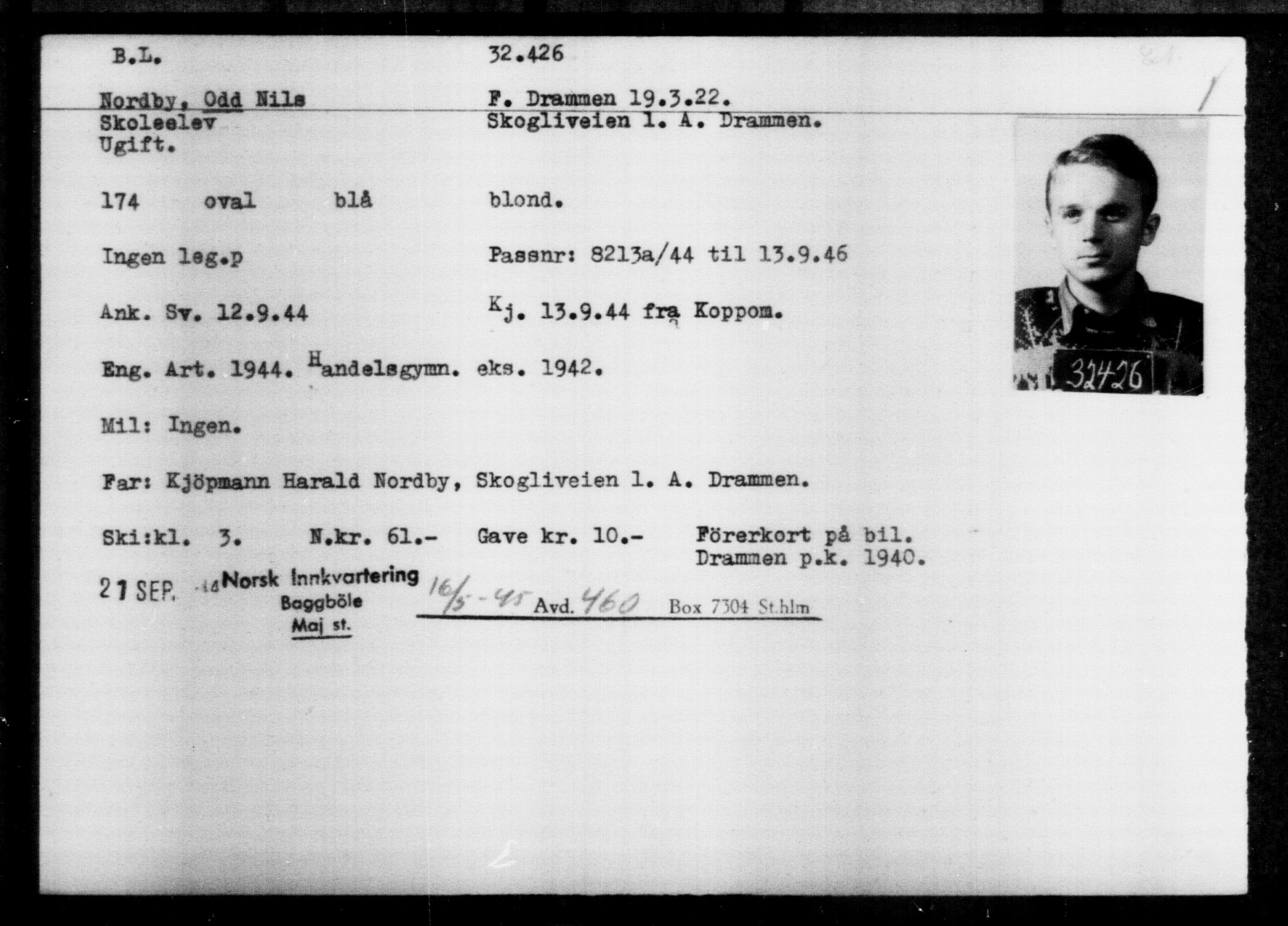 Utenriksstasjonene, Legasjonen i Stockholm, Flyktningkontoret, AV/RA-S-6753/V/Va/L0013: Kjesäterkartoteket, flyktninger med registreringsnr. 31500-34731, 1940-1945, p. 980