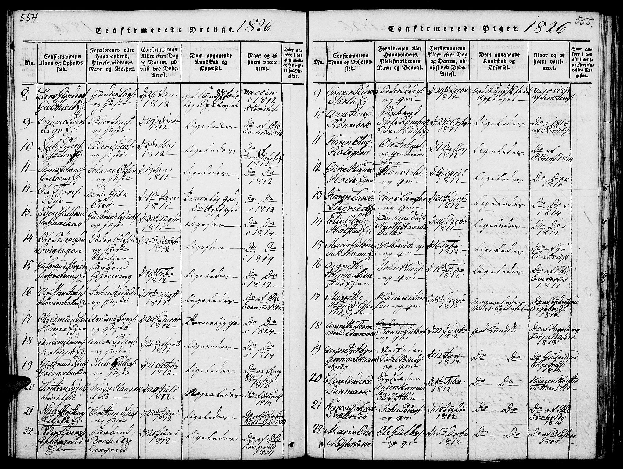 Nes prestekontor, Hedmark, AV/SAH-PREST-020/L/La/L0003: Parish register (copy) no. 3, 1814-1831, p. 554-555